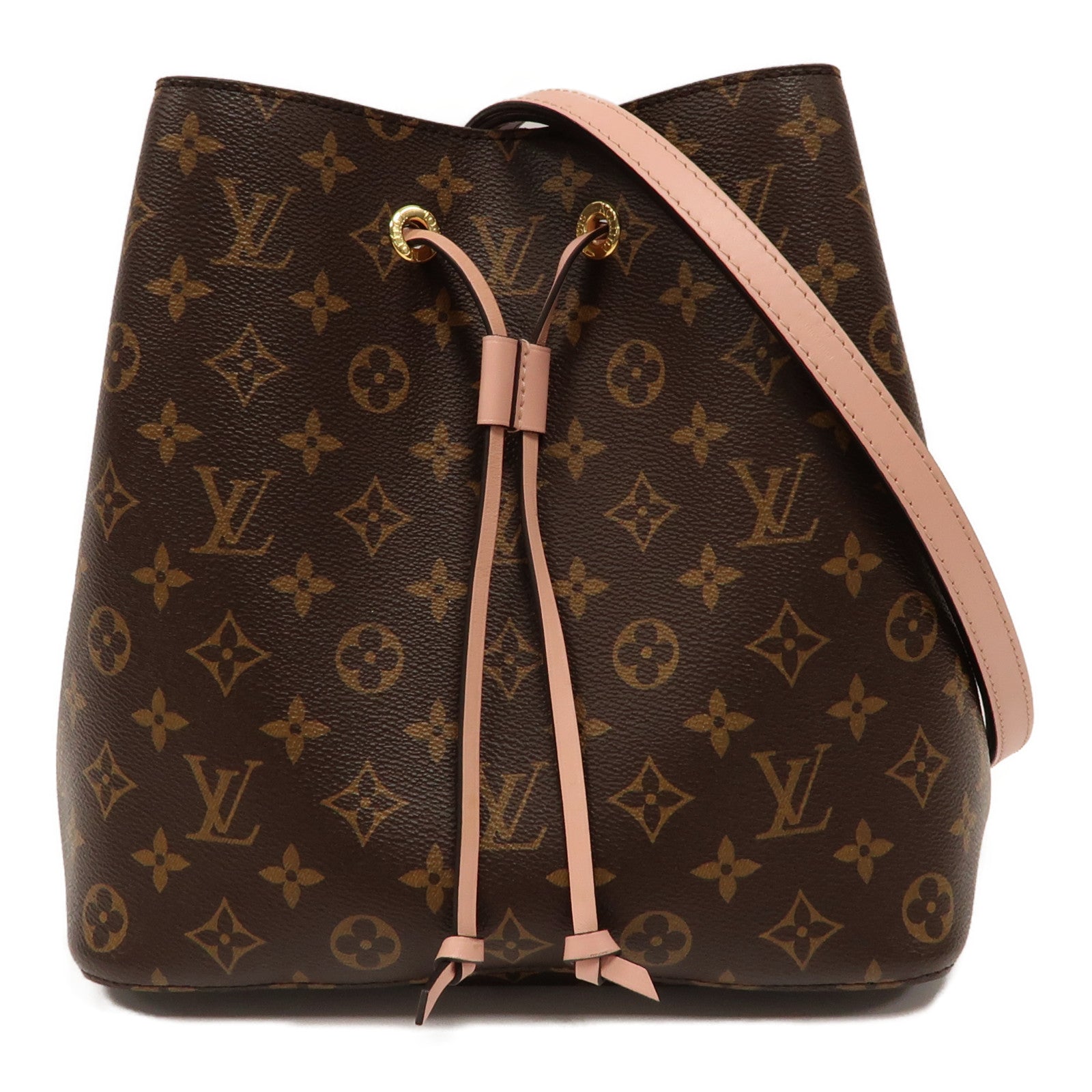 LOUIS VUITTON Monogram NeoNoe MM金扣肩背袋啡色/粉紅色