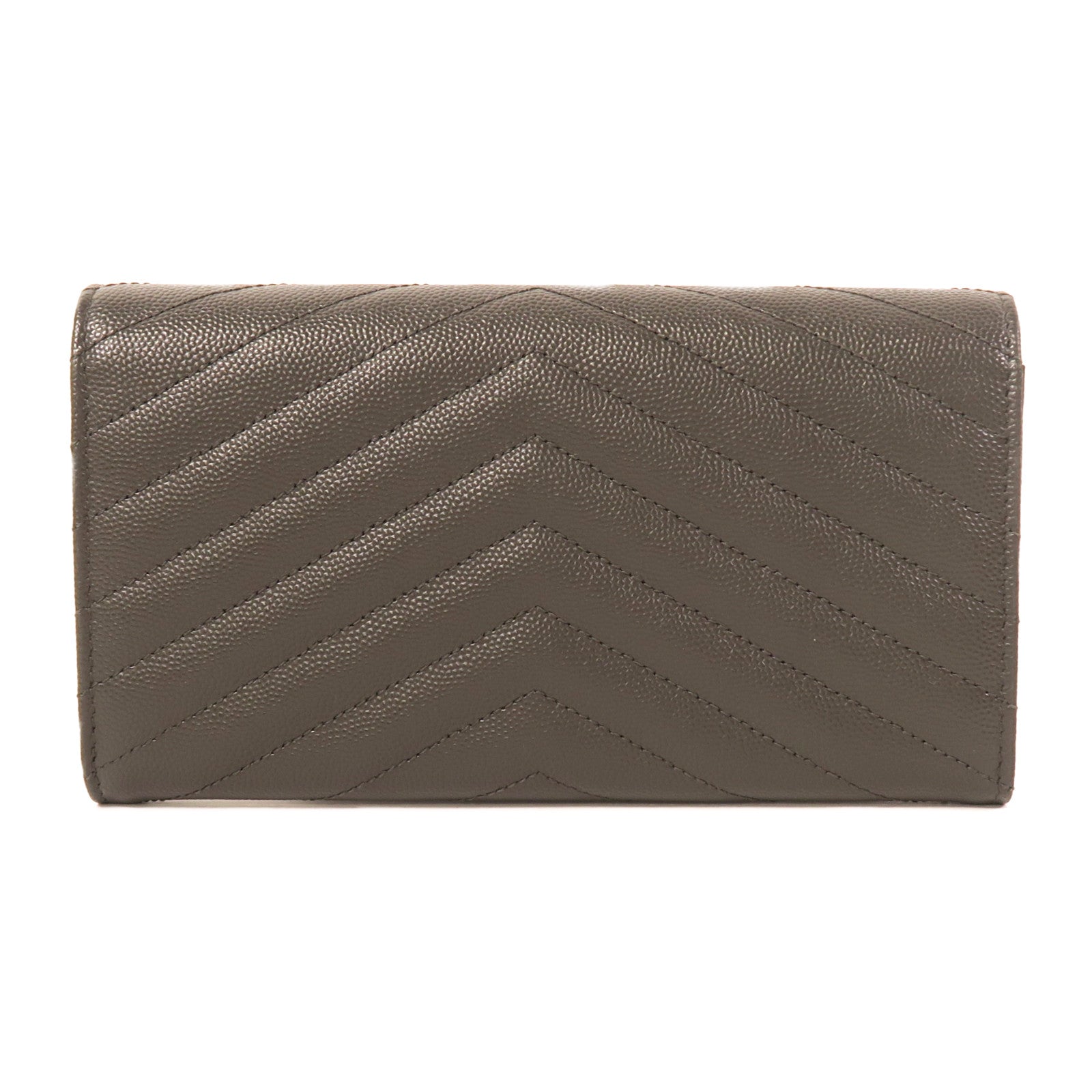 YVES SAINT LAURENT 皮革Long Wallet銀扣長錢包灰色