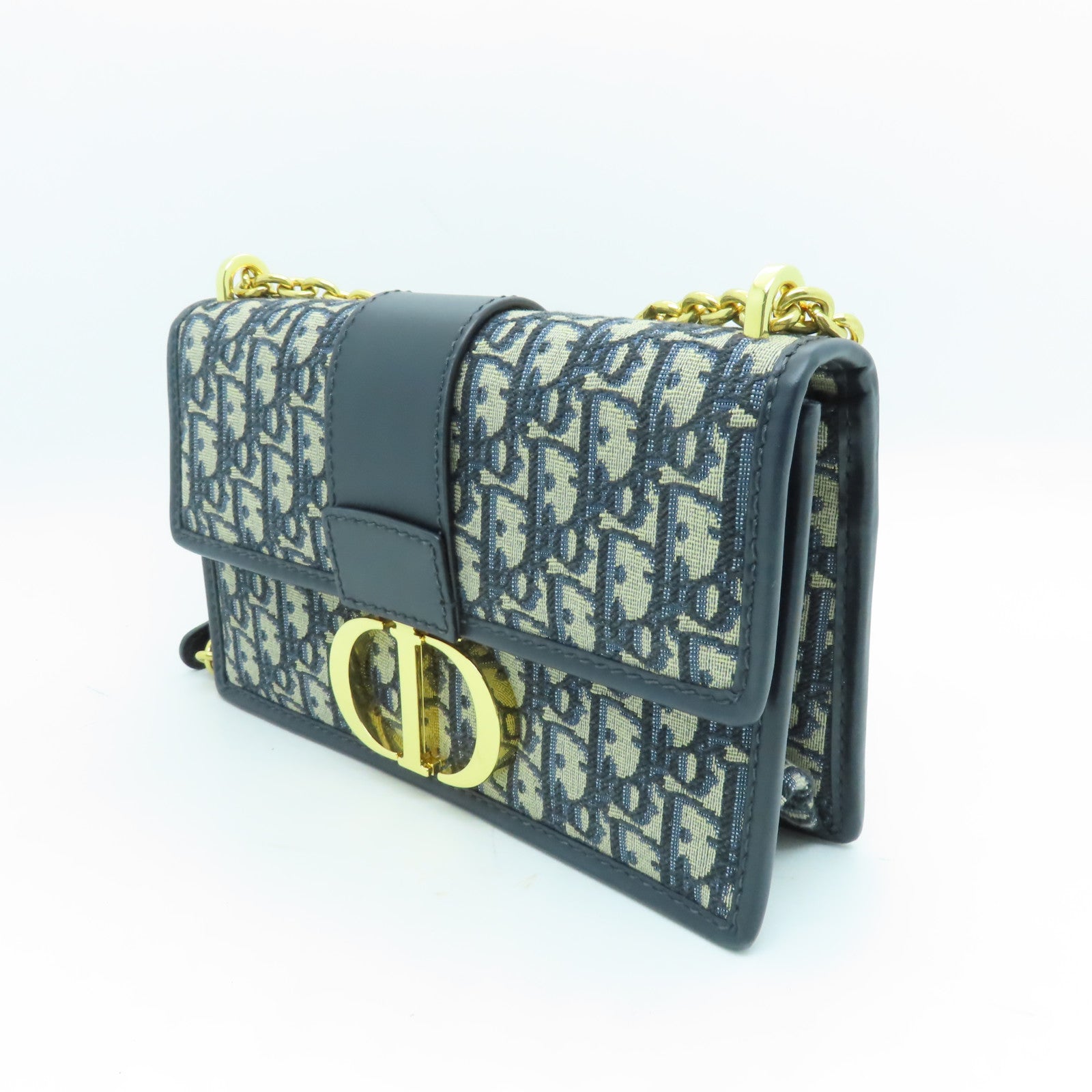 Dior 帆布Montaigne 30金扣鏈帶肩背袋藍色