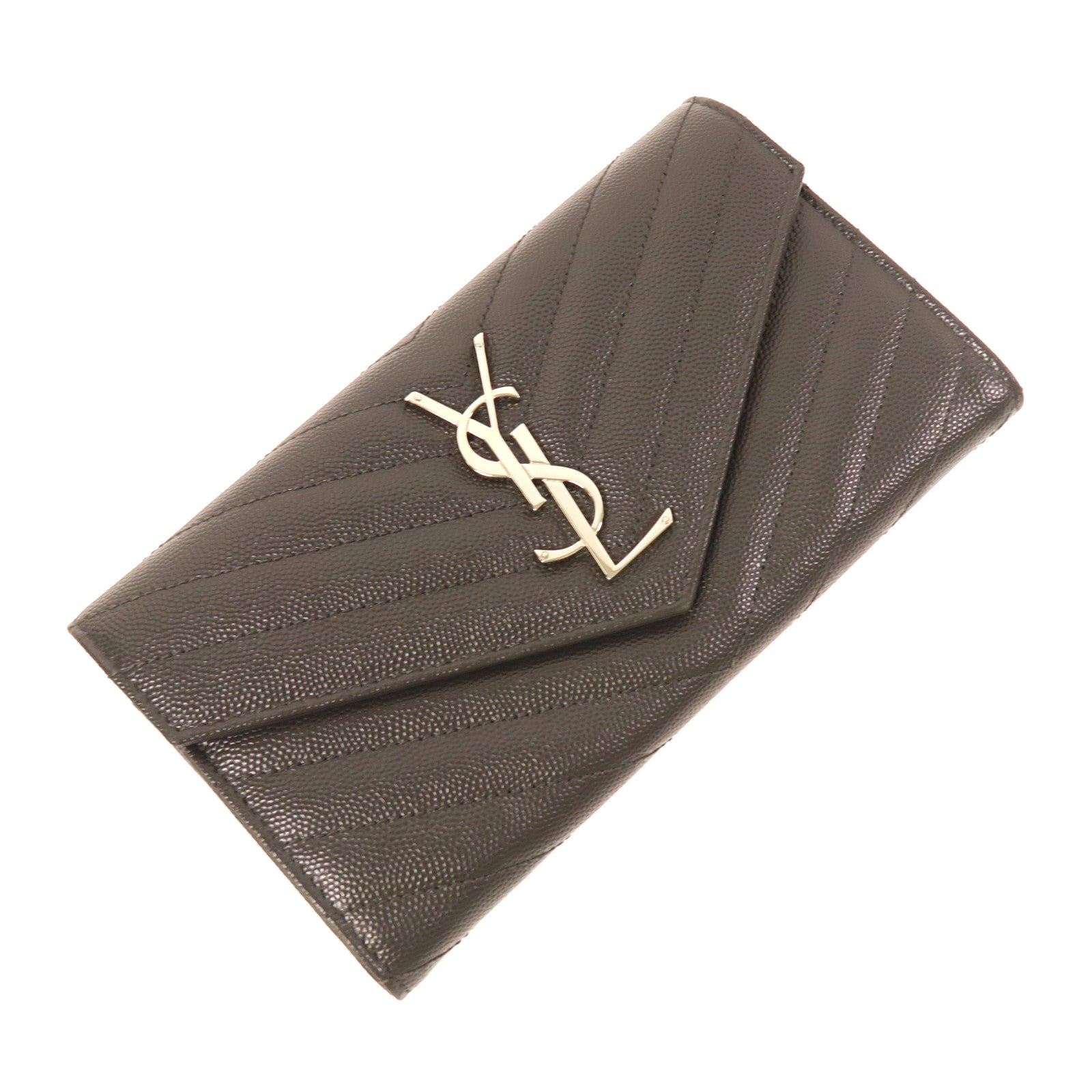 YVES SAINT LAURENT 皮革Long Wallet銀扣長錢包灰色