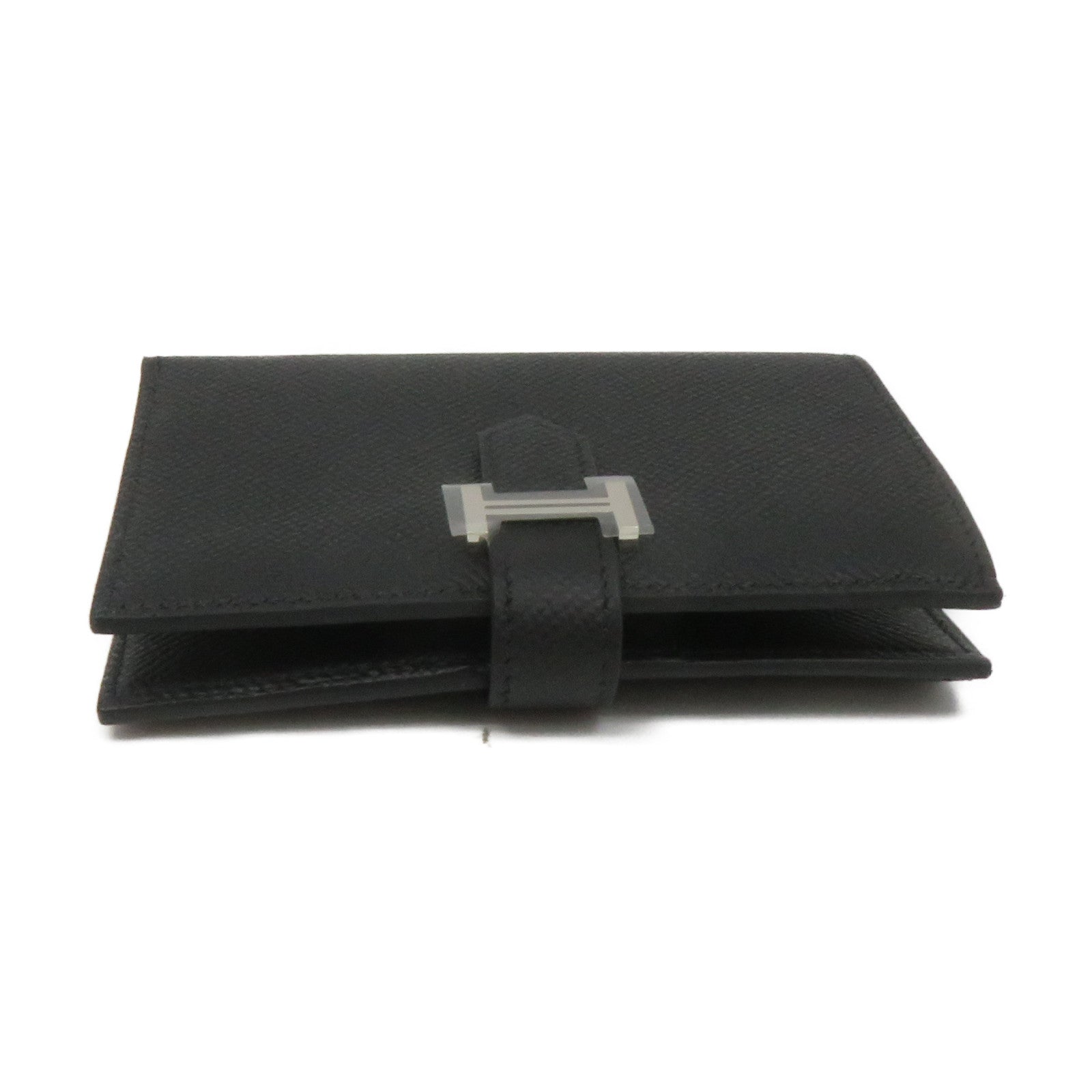 HERMES Epsom皮革Bearn Wallet銀扣短錢包黑色
