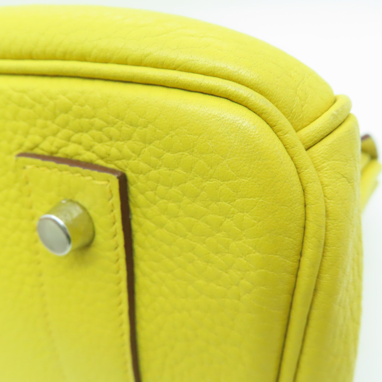 HERMES Clemence皮革Shoulder Birkin银扣手挽袋/肩背袋Jaune Ambre/黄色