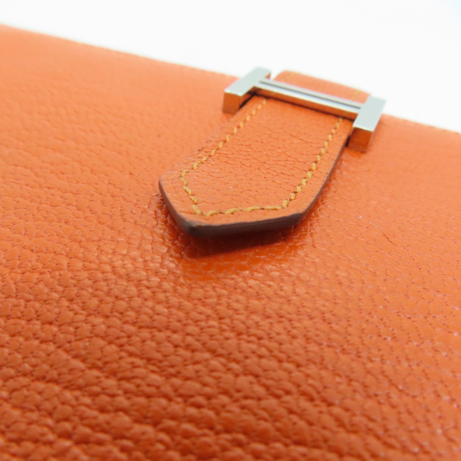 HERMES Chevre皮革Bearn Long Wallet长钱包Feu橙色