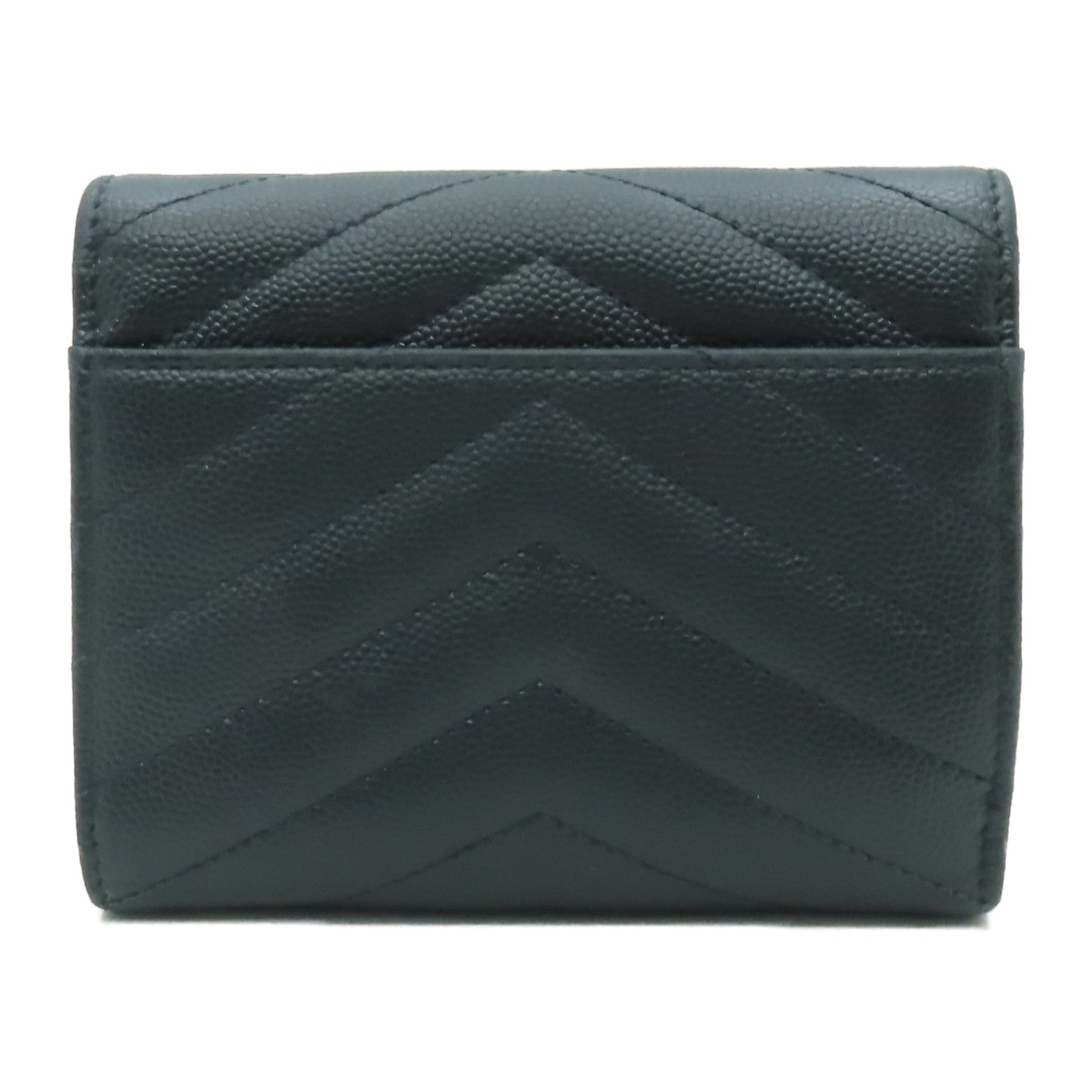 SAINT LAURENT 斜紋牛皮皮革Compact Wallet金扣錢包黑色