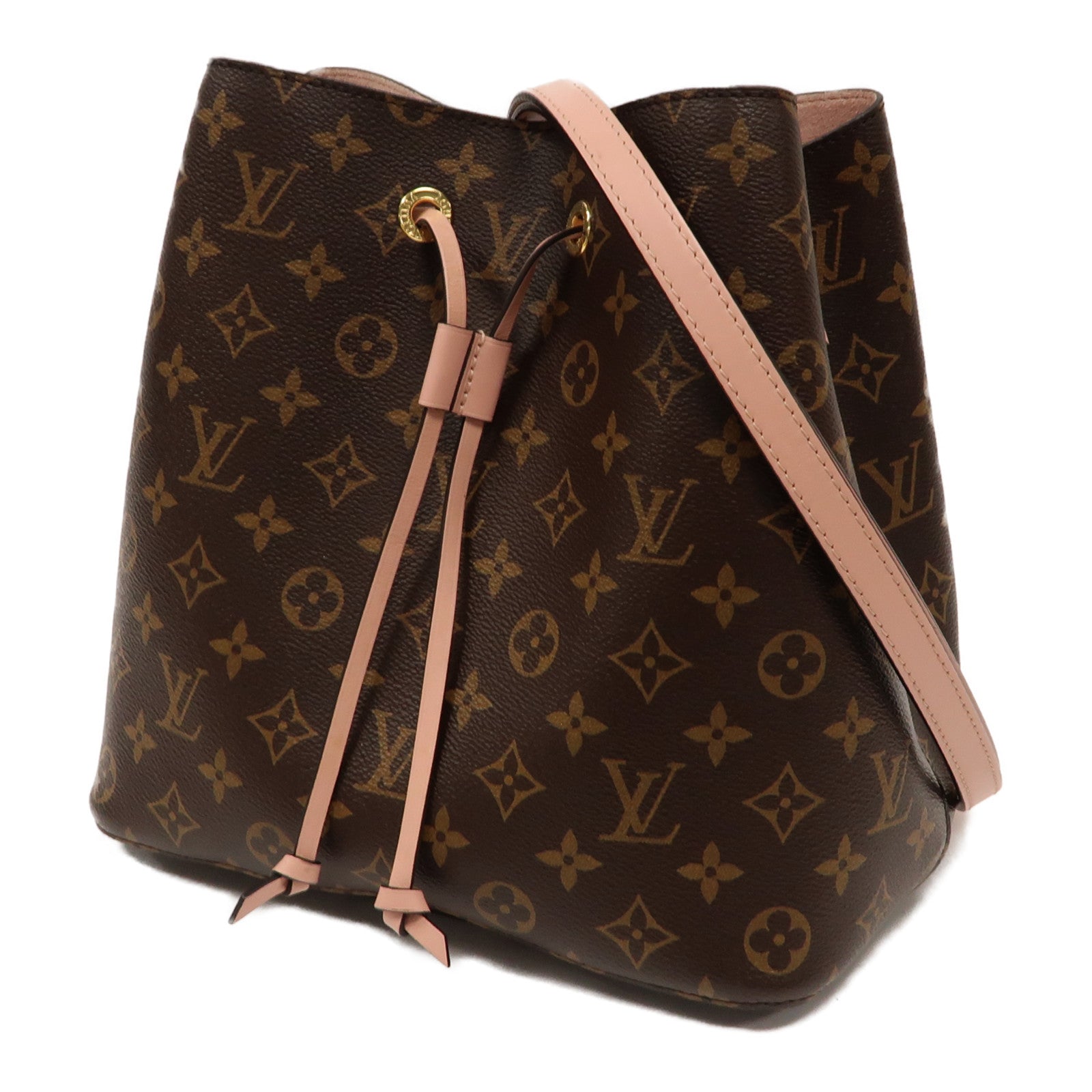 LOUIS VUITTON Monogram NeoNoe MM金扣肩背袋啡色/粉紅色
