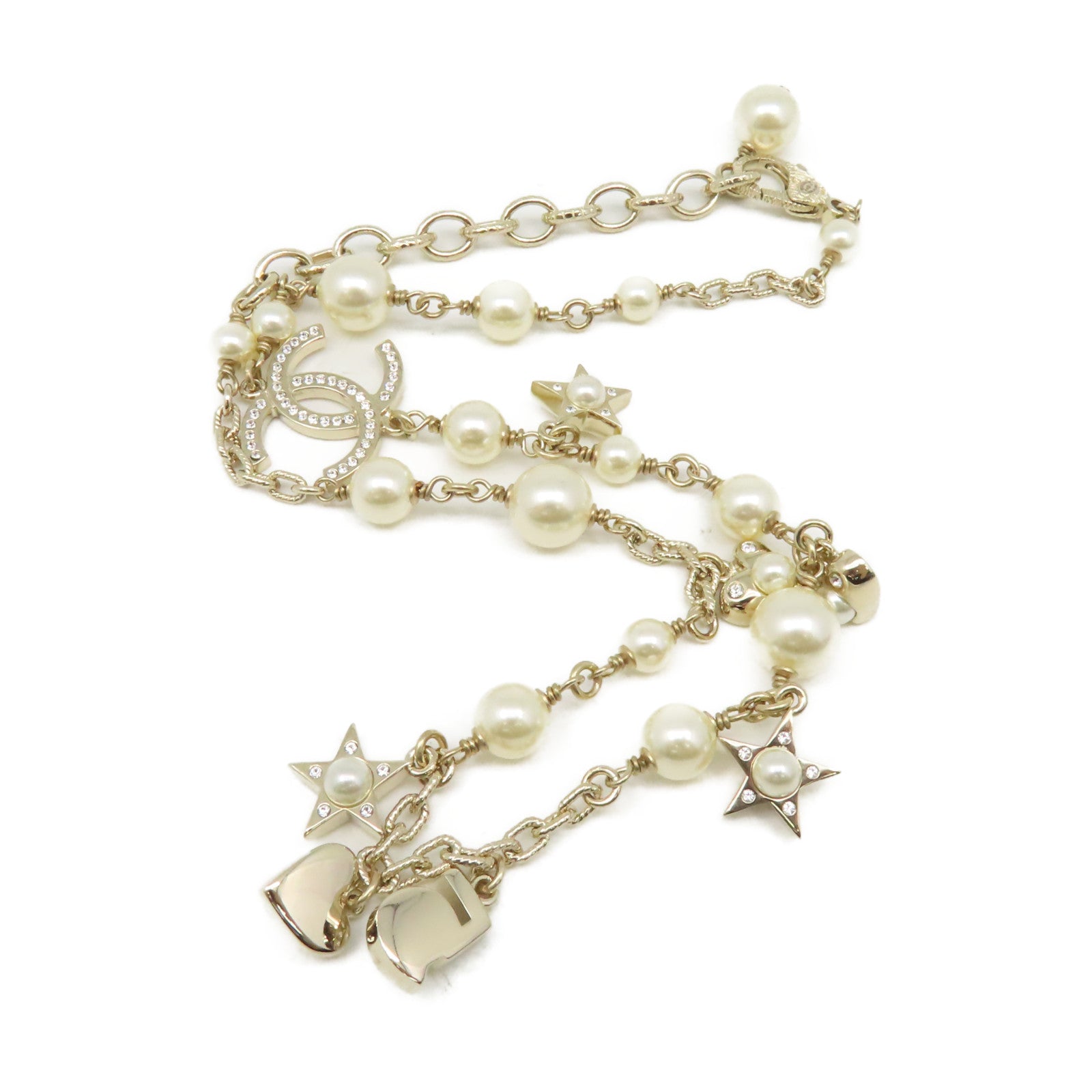 CHANEL 金屬/仿珍珠CC Necklace項鏈金色/珍珠色