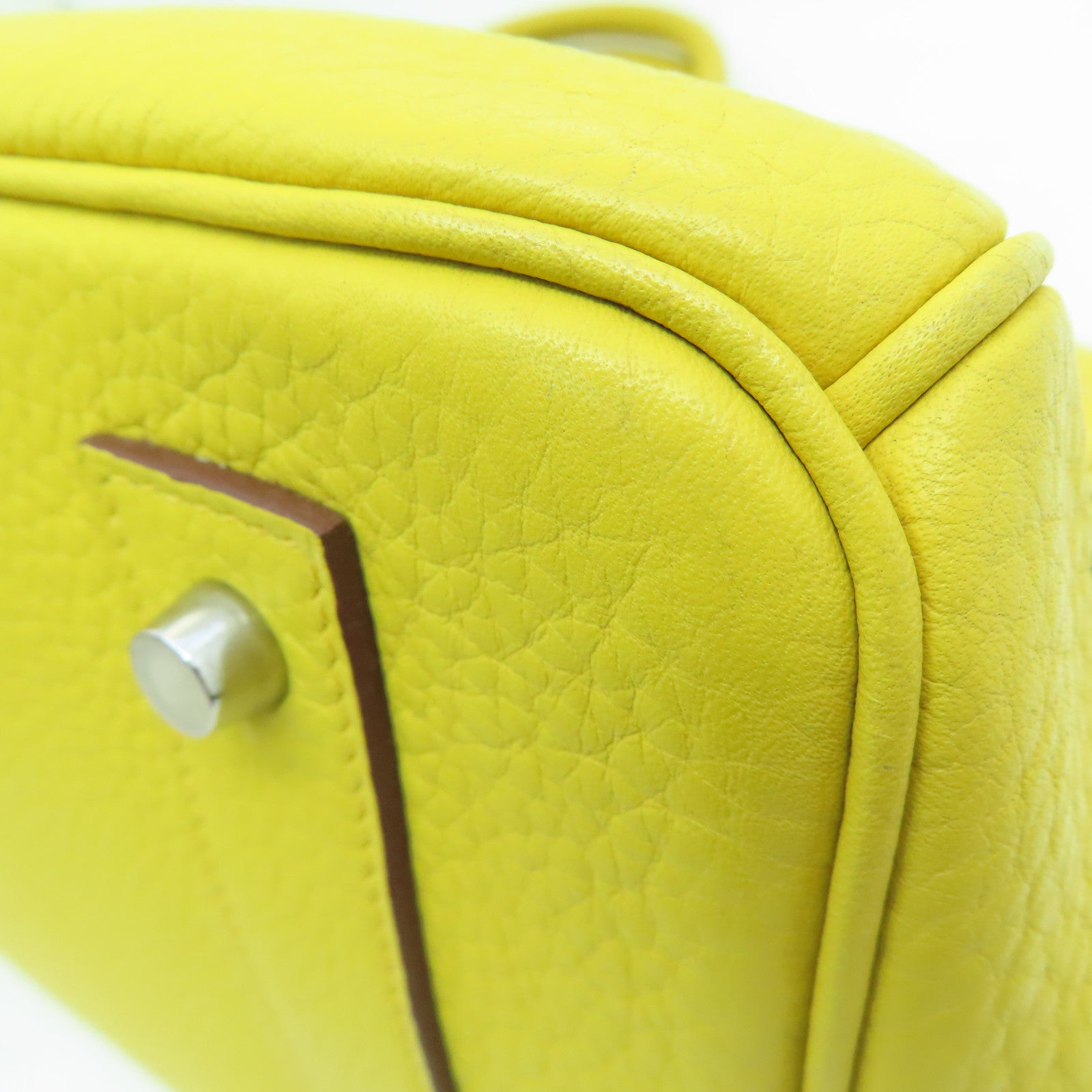 HERMES Clemence皮革Shoulder Birkin银扣手挽袋/肩背袋Jaune Ambre/黄色