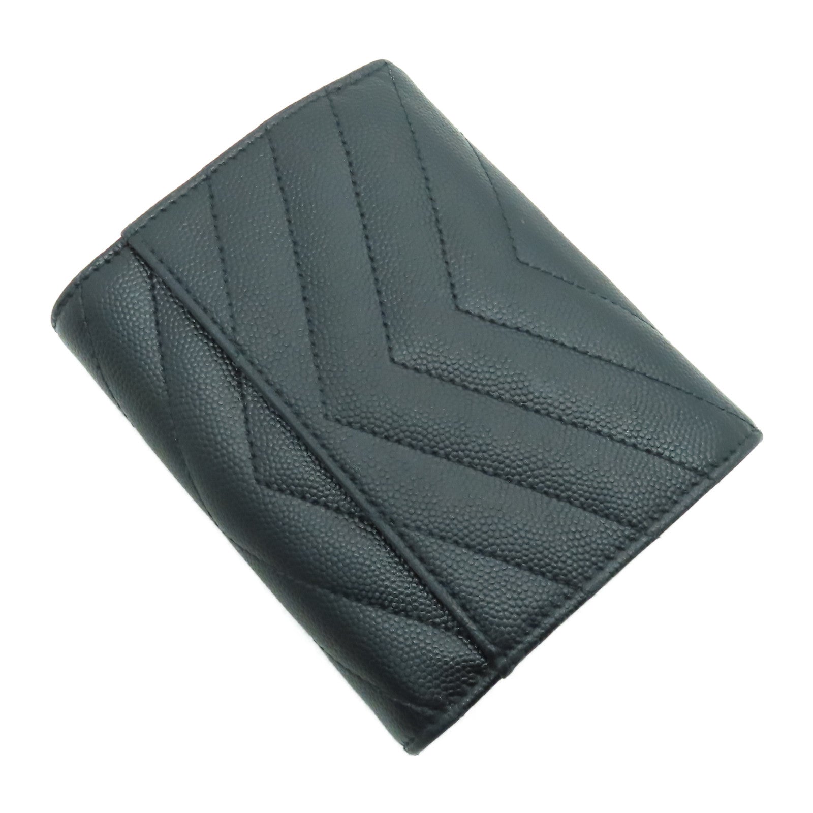 SAINT LAURENT 斜紋牛皮皮革Compact Wallet金扣錢包黑色