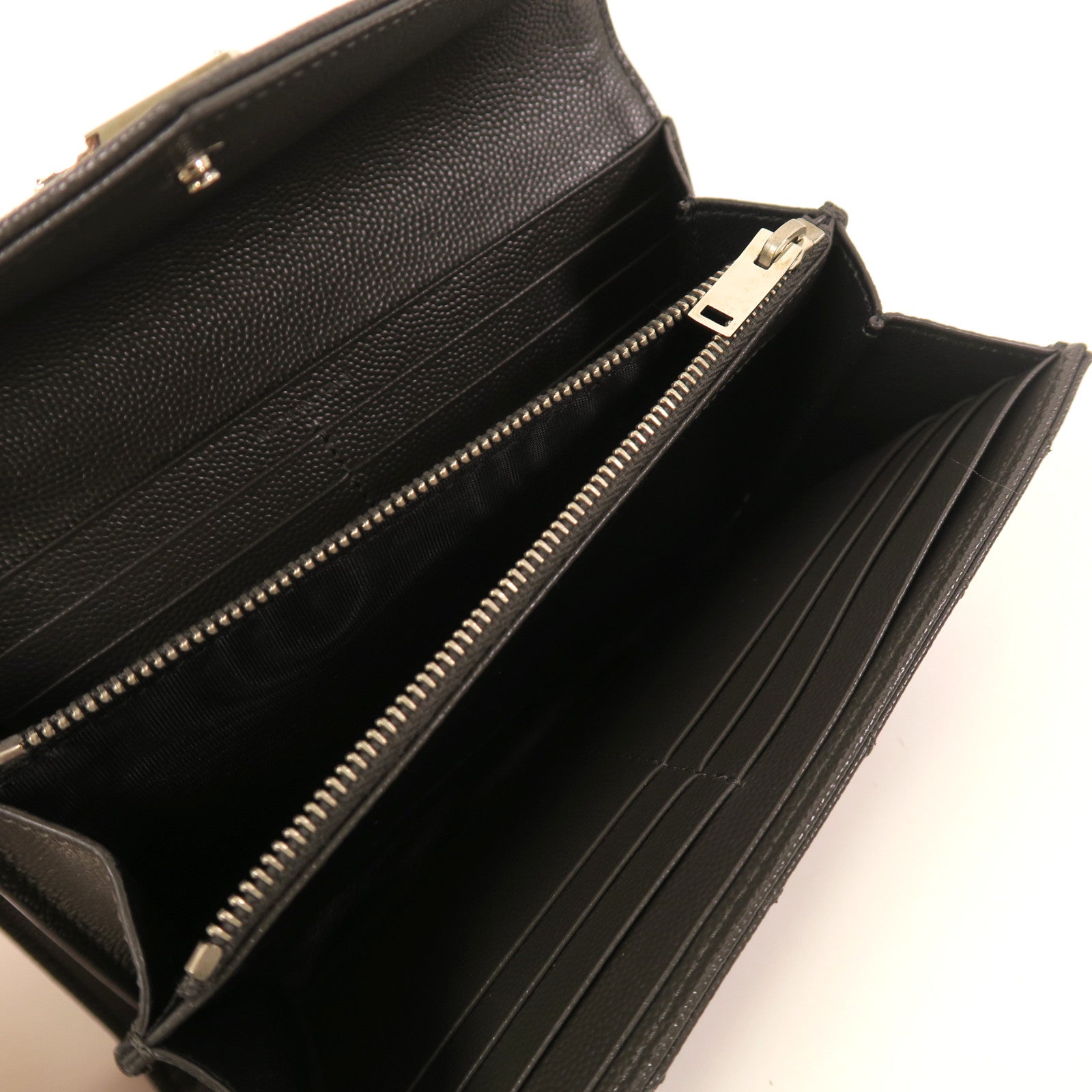 YVES SAINT LAURENT 皮革Long Wallet銀扣長錢包灰色