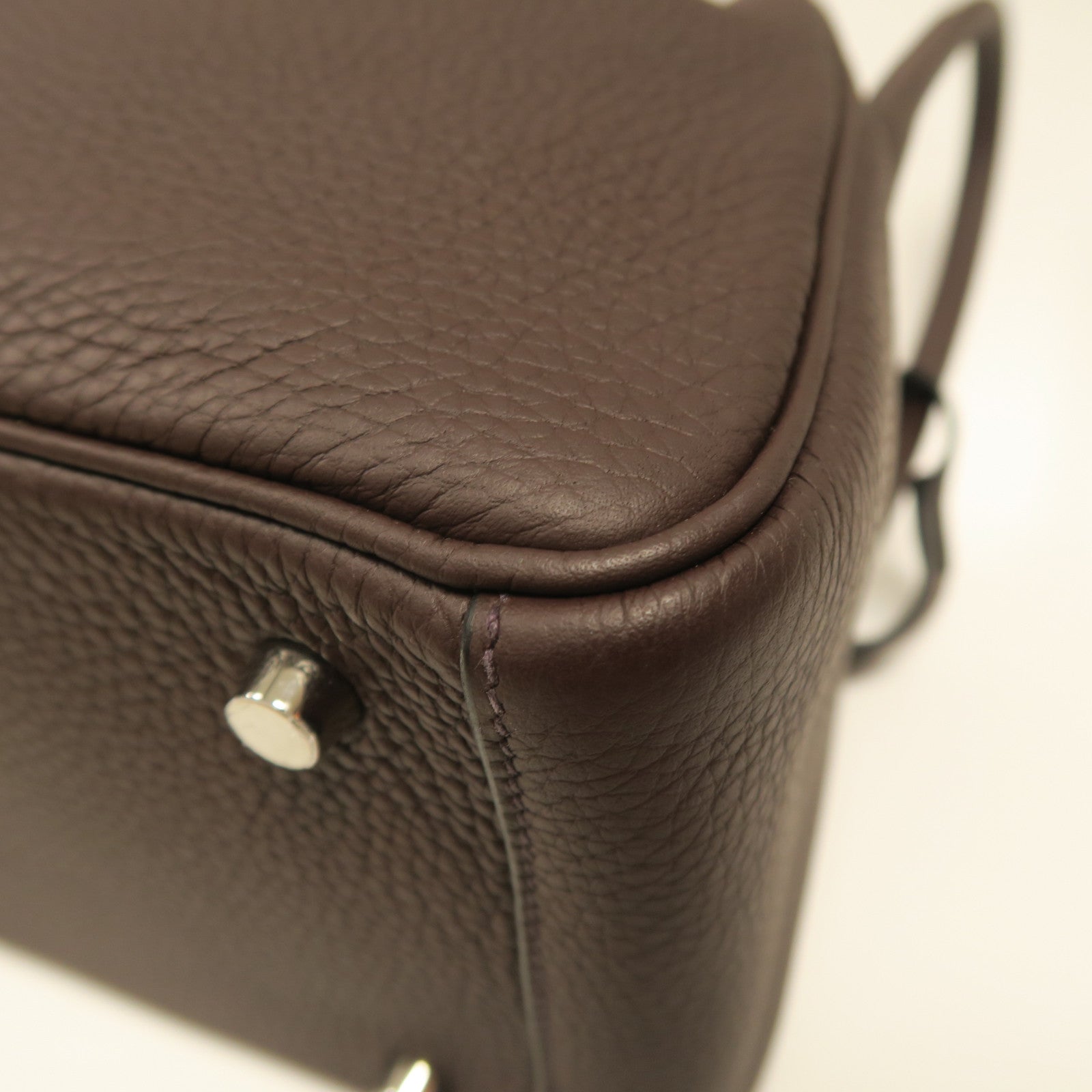 HERMES Clemence皮革Lindy 26銀扣手挽肩背兩用袋紅棕色