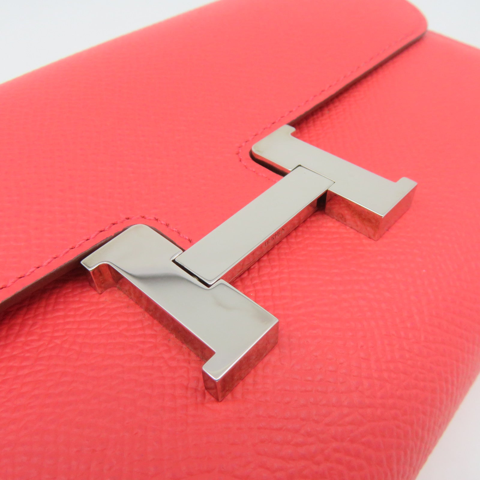 HERMES Epsom皮革Constance Wallet銀扣長錢包Rose Jaipur蜜桃紅色