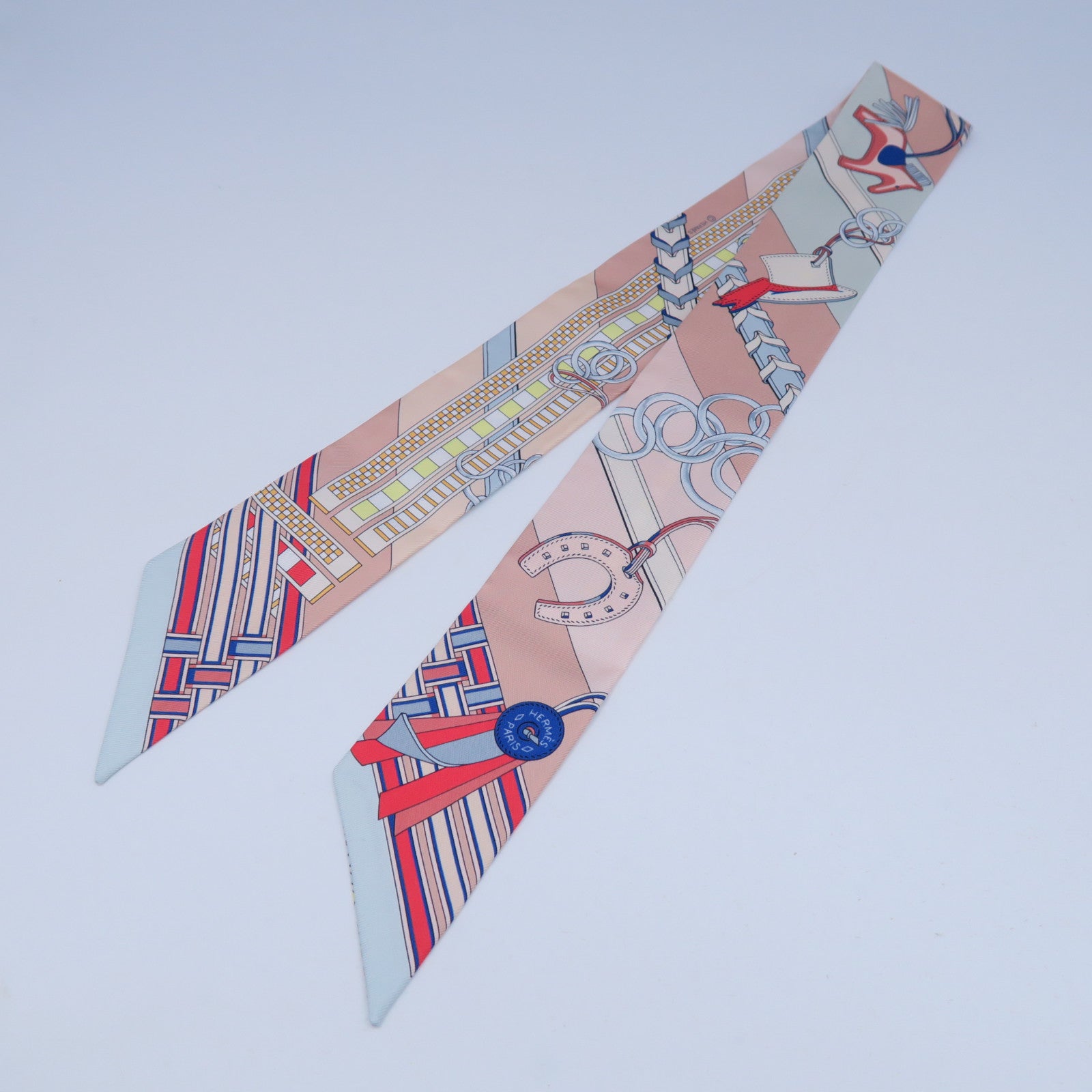 HERMES 絲質Twilly Scarf絲巾米色/藍色/紅色