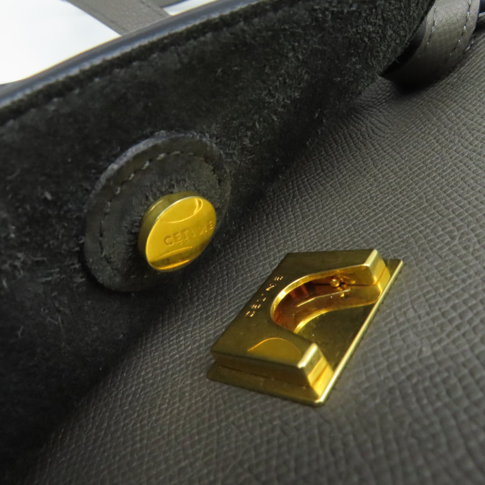 CELINE 牛皮皮革Belt Bag金扣手挽肩背兩用袋灰色
