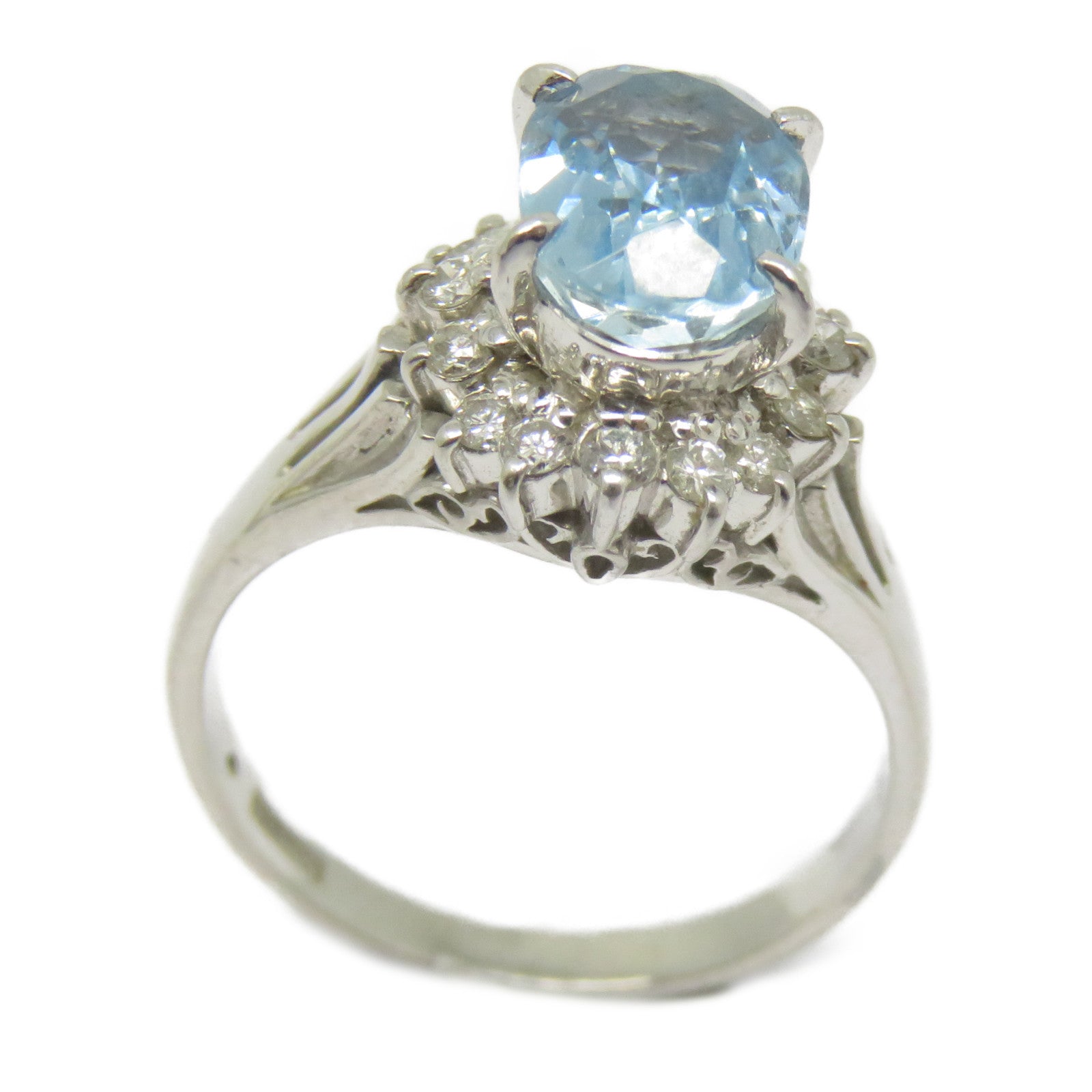 JEWELRY PT900鉑金Aquamarine Ring 1.48ct藍晶/0.24ct鑽石戒指US#5.5淺藍色/銀色