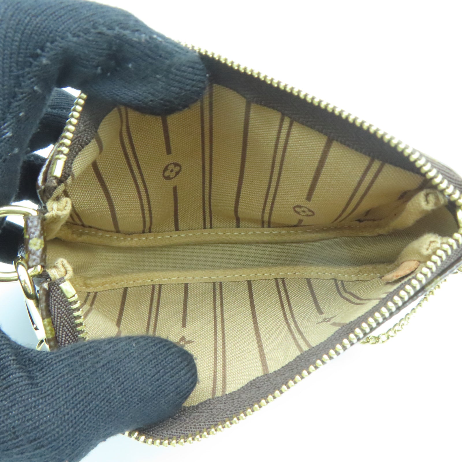 LOUIS VUITTON Monogram Mini Pochette Gold Buckle Handle Bag Brown