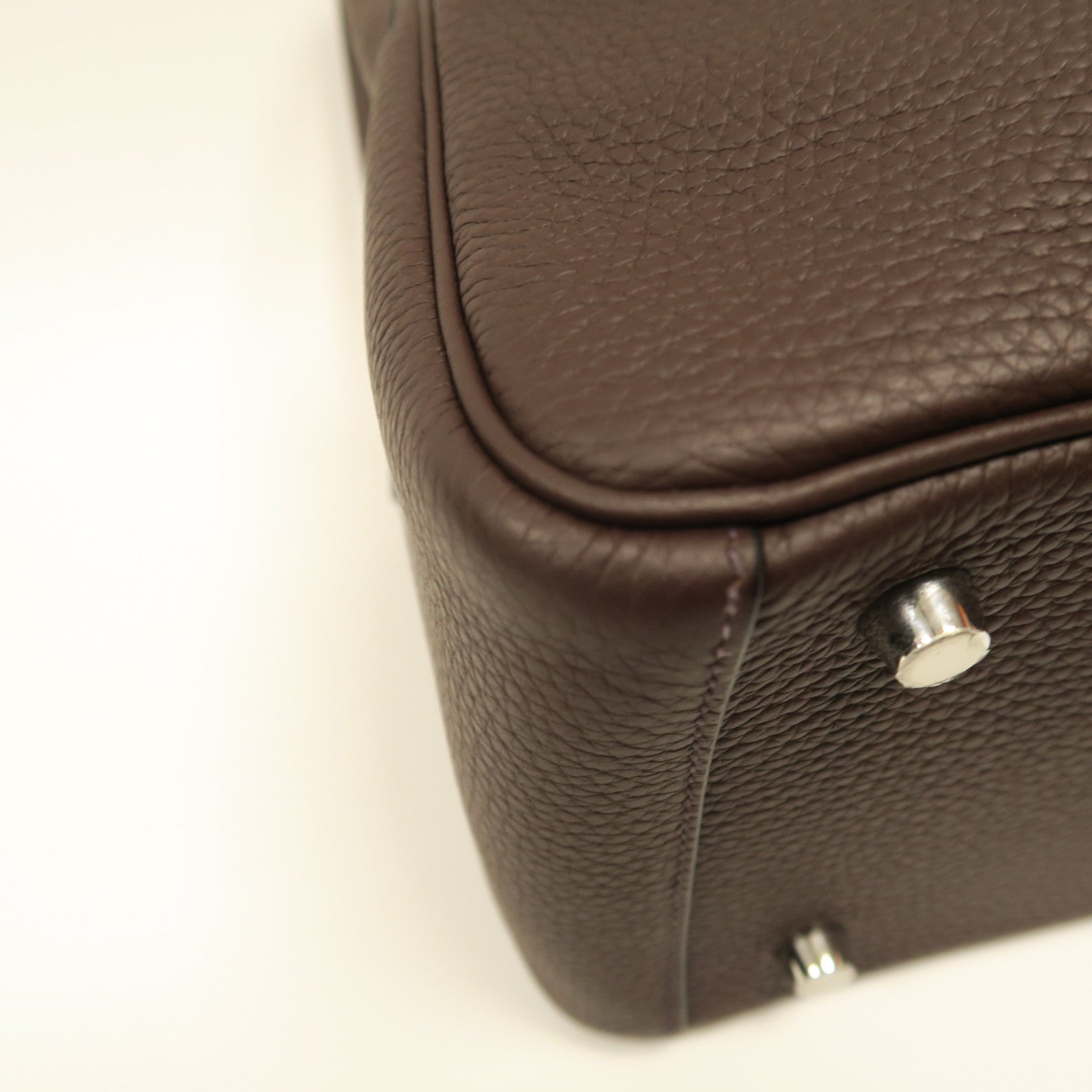 HERMES Clemence皮革Lindy 26銀扣手挽肩背兩用袋紅棕色
