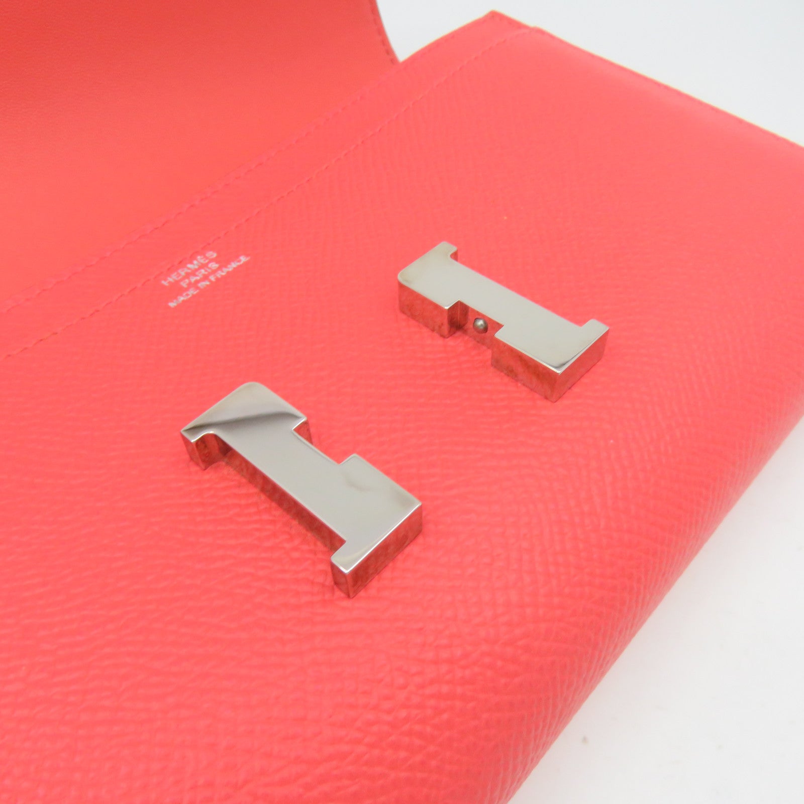 HERMES Epsom皮革Constance Wallet銀扣長錢包Rose Jaipur蜜桃紅色