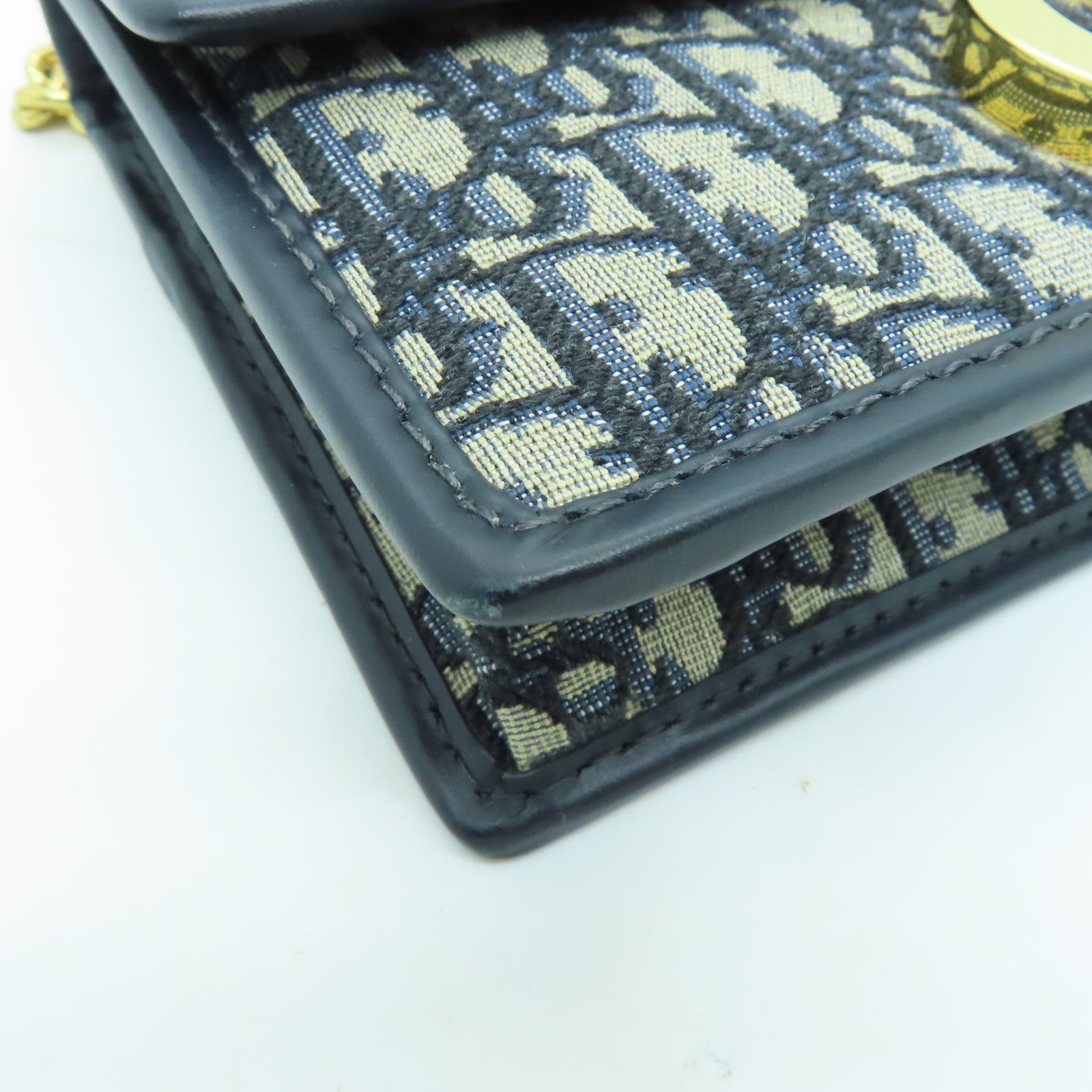 Dior 帆布Montaigne 30金扣鏈帶肩背袋藍色