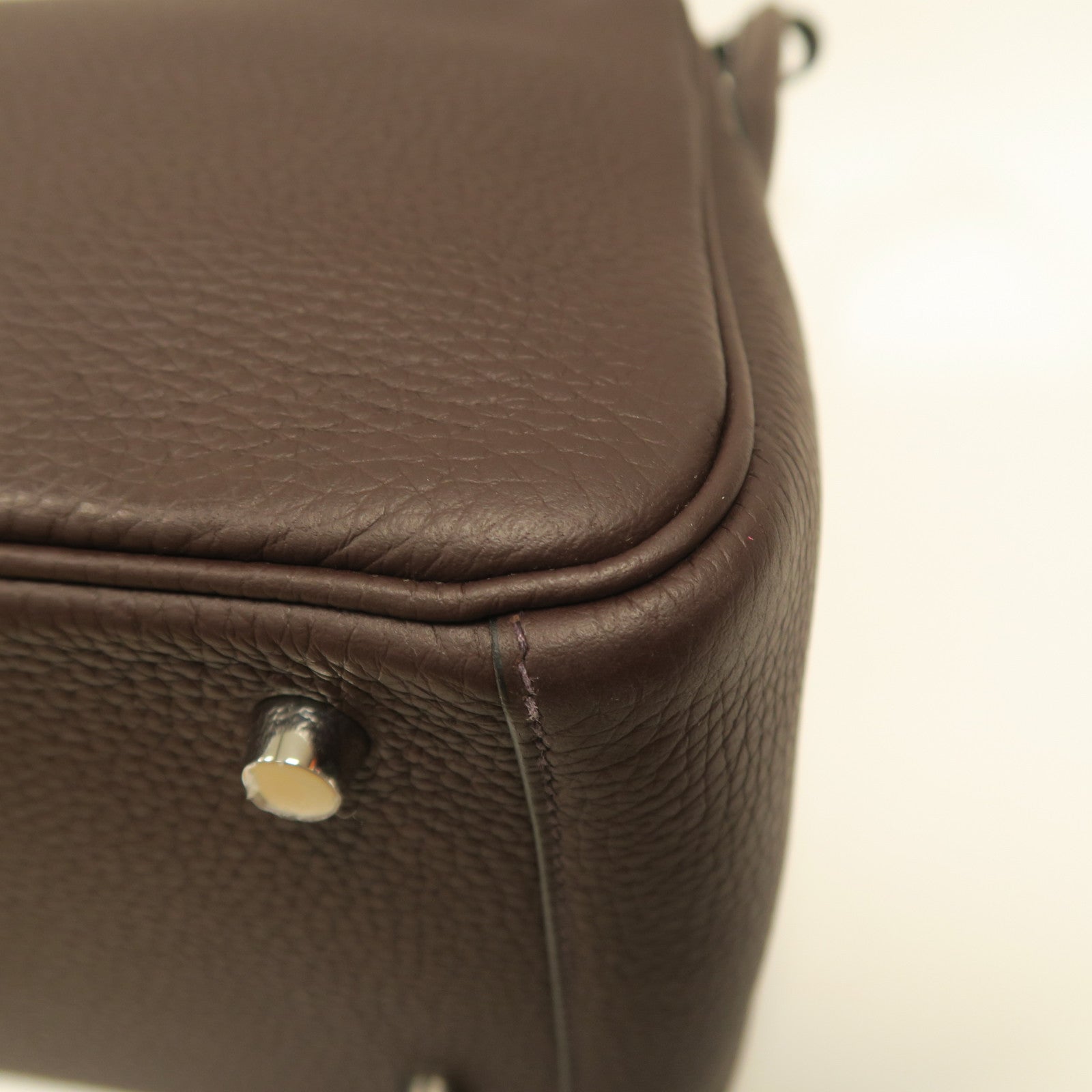 HERMES Clemence皮革Lindy 26銀扣手挽肩背兩用袋紅棕色