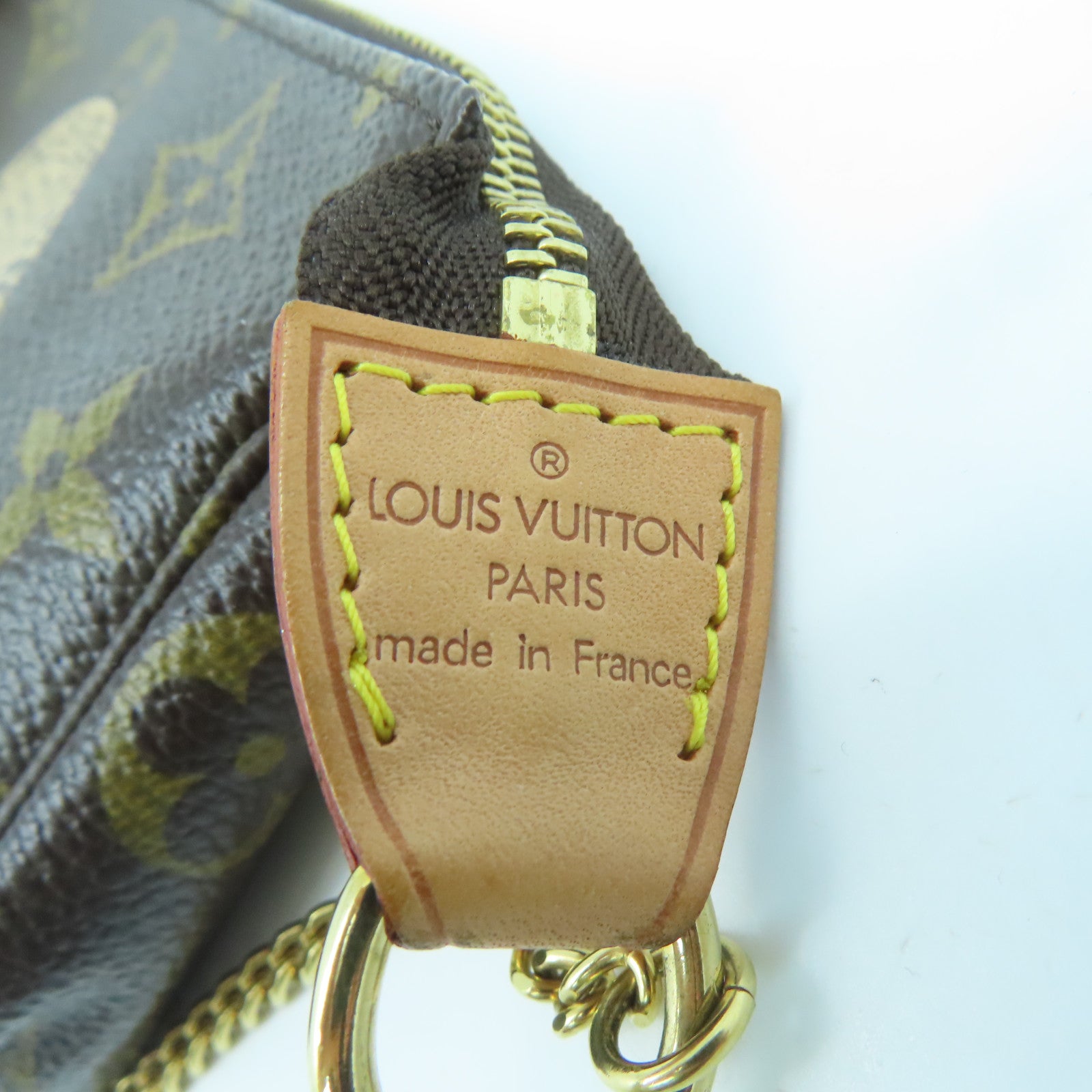 LOUIS VUITTON Monogram Mini Pochette Gold Buckle Handle Bag Brown