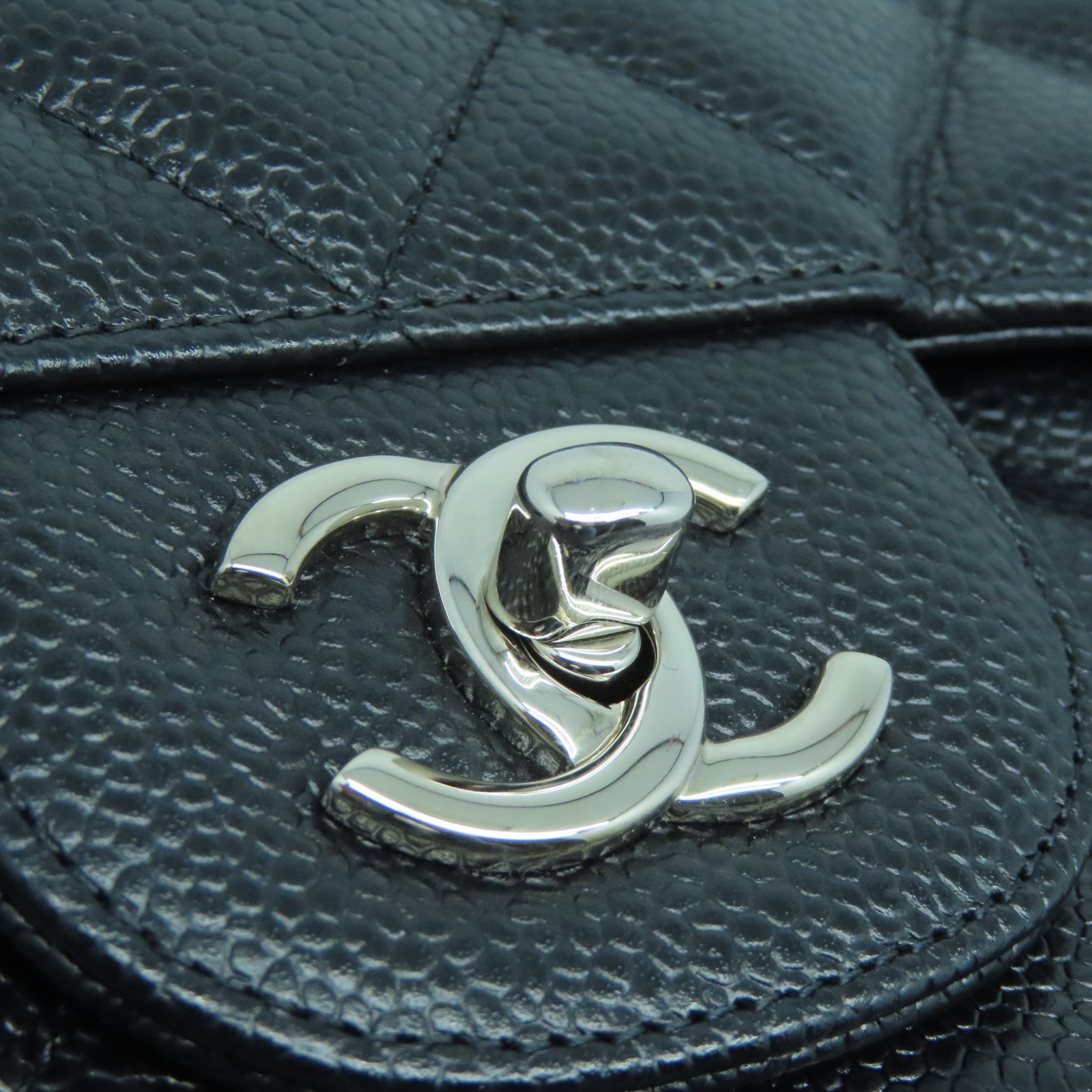 CHANEL 菱格牛皮皮革Chain Shoulder Bag银扣链带肩背袋黑色