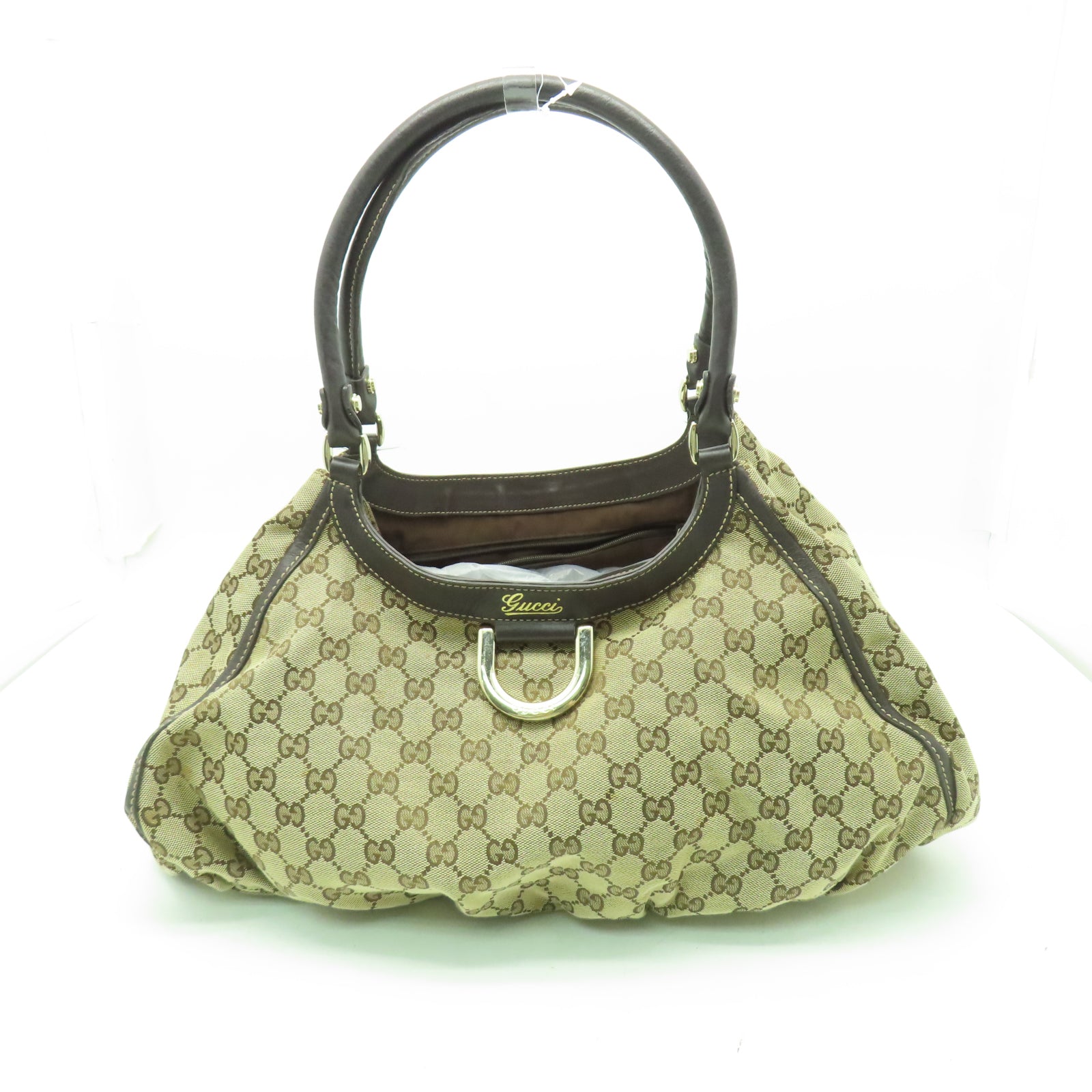 GUCCI 帆布Tote Bag金扣手挽袋棕色