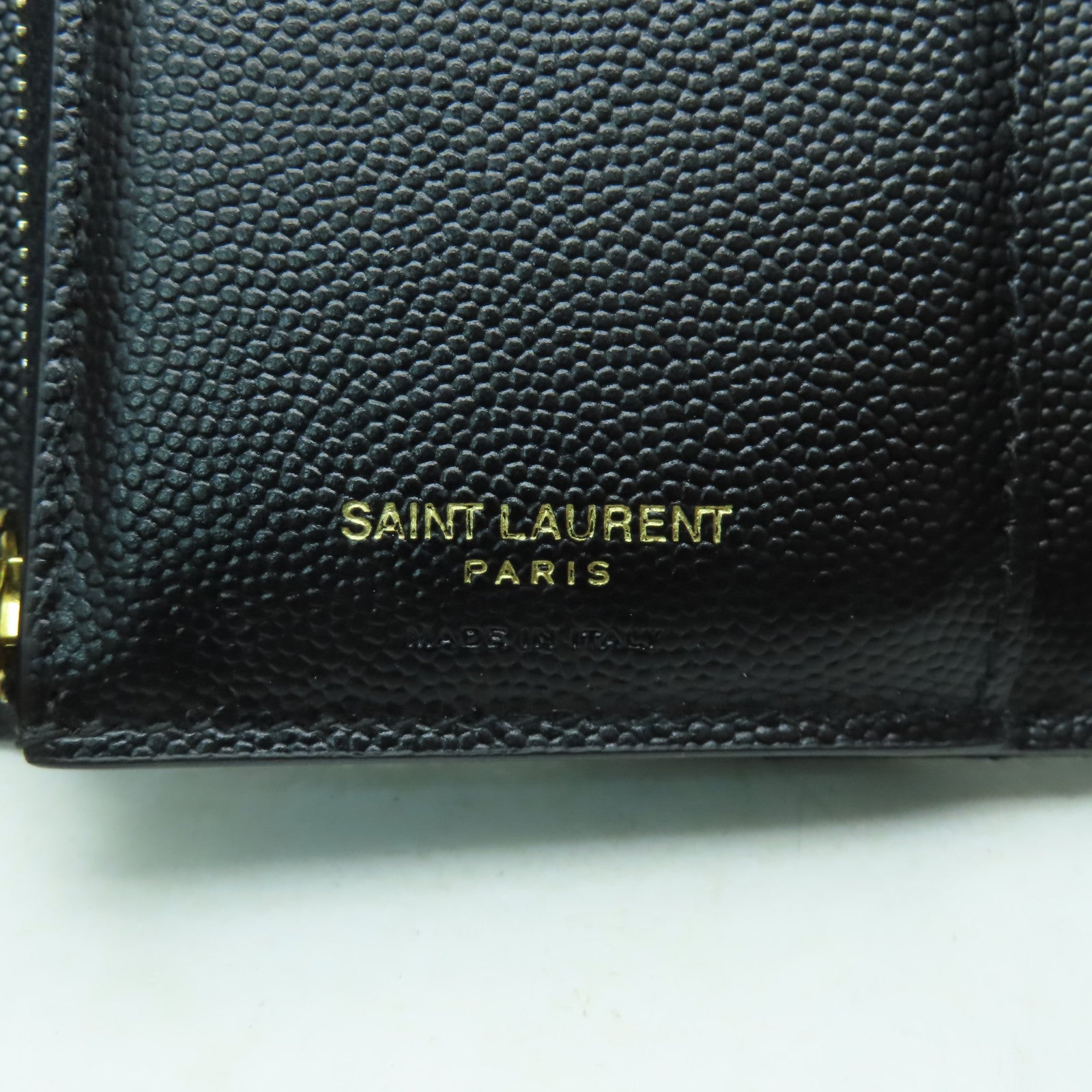 SAINT LAURENT 斜紋牛皮皮革Compact Wallet金扣錢包黑色