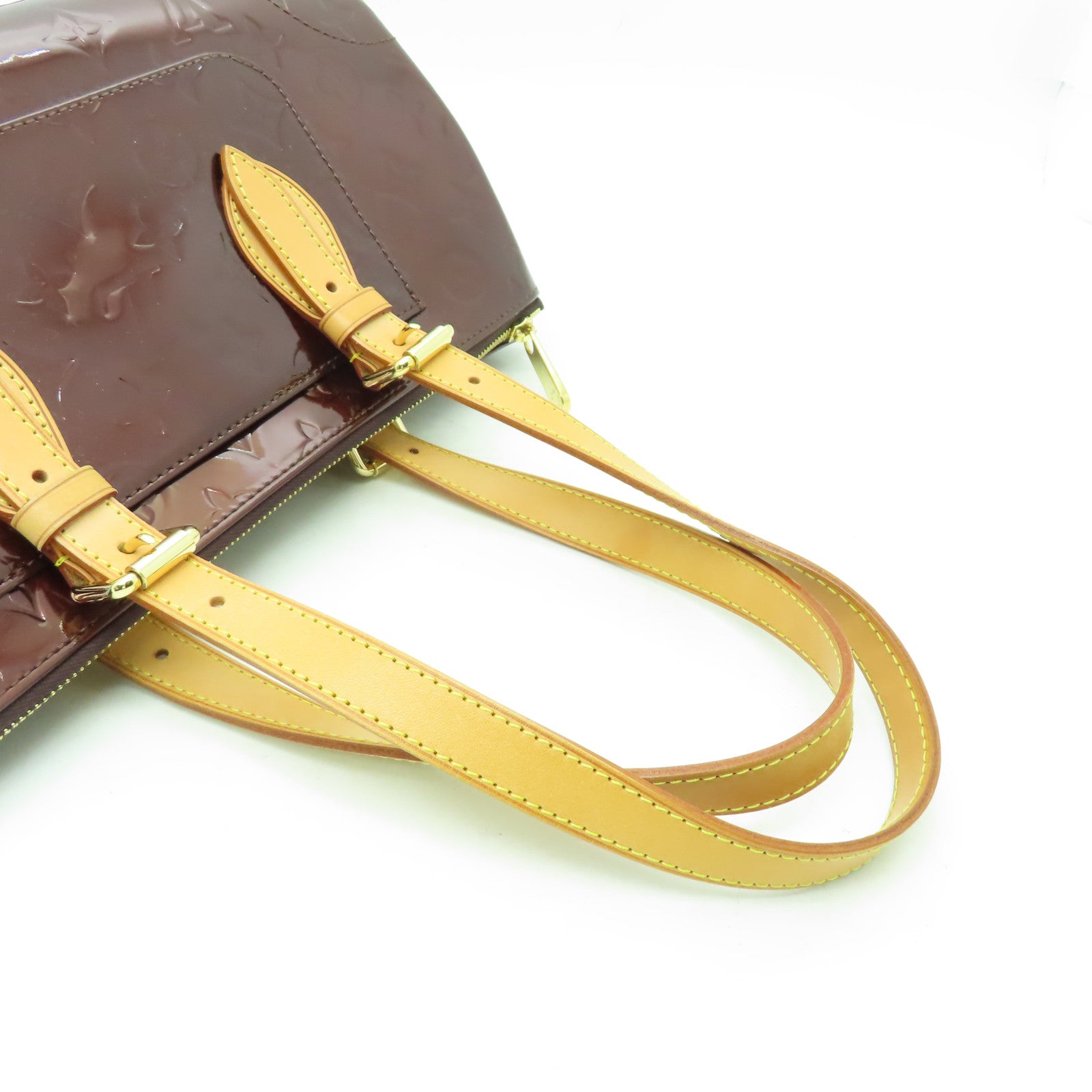 LOUIS VUITTON Monogram Vernis Rosewood Avenue金扣手挽袋酒紅色
