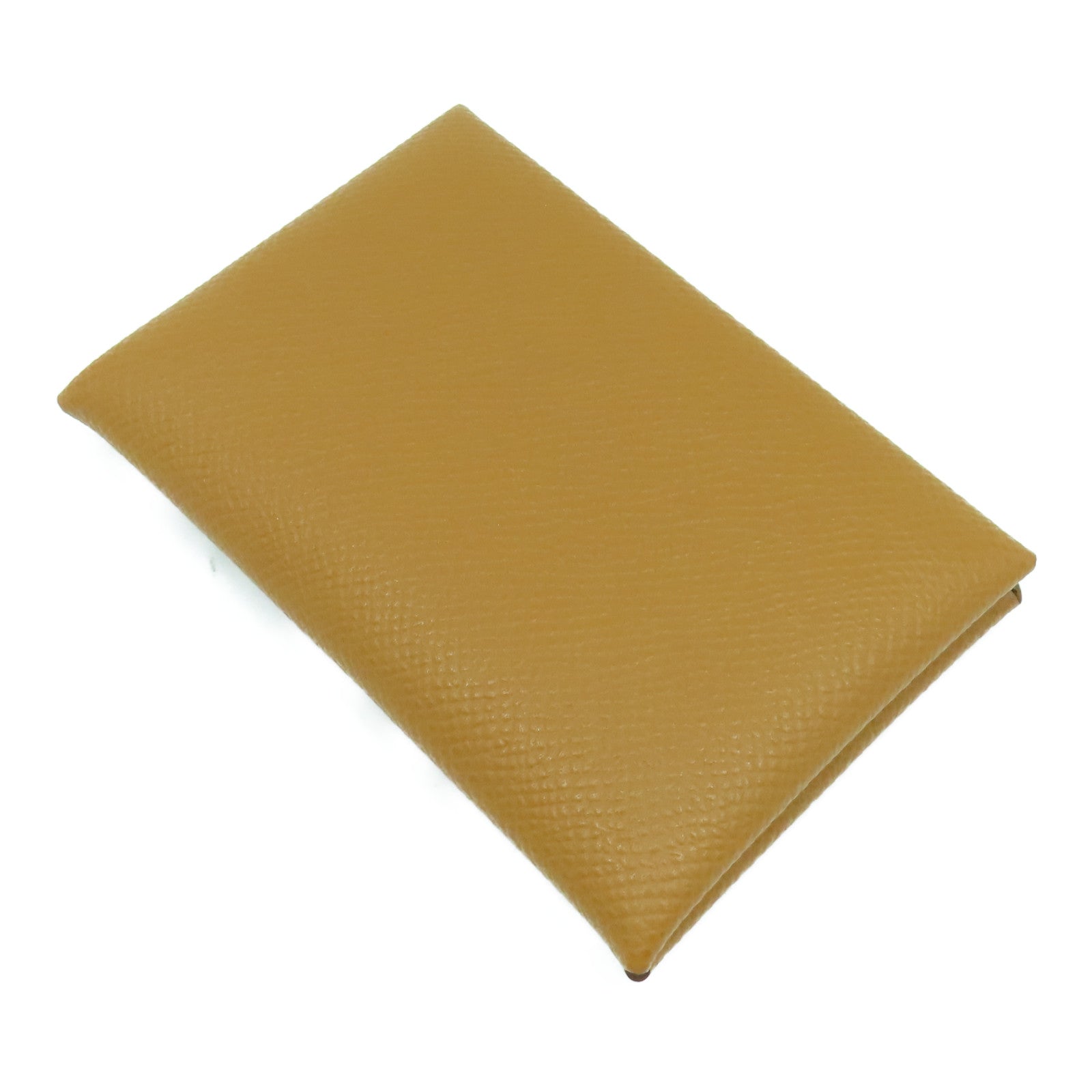 HERMES Epsom皮革Calvi銀扣卡片套Gold經典駝色