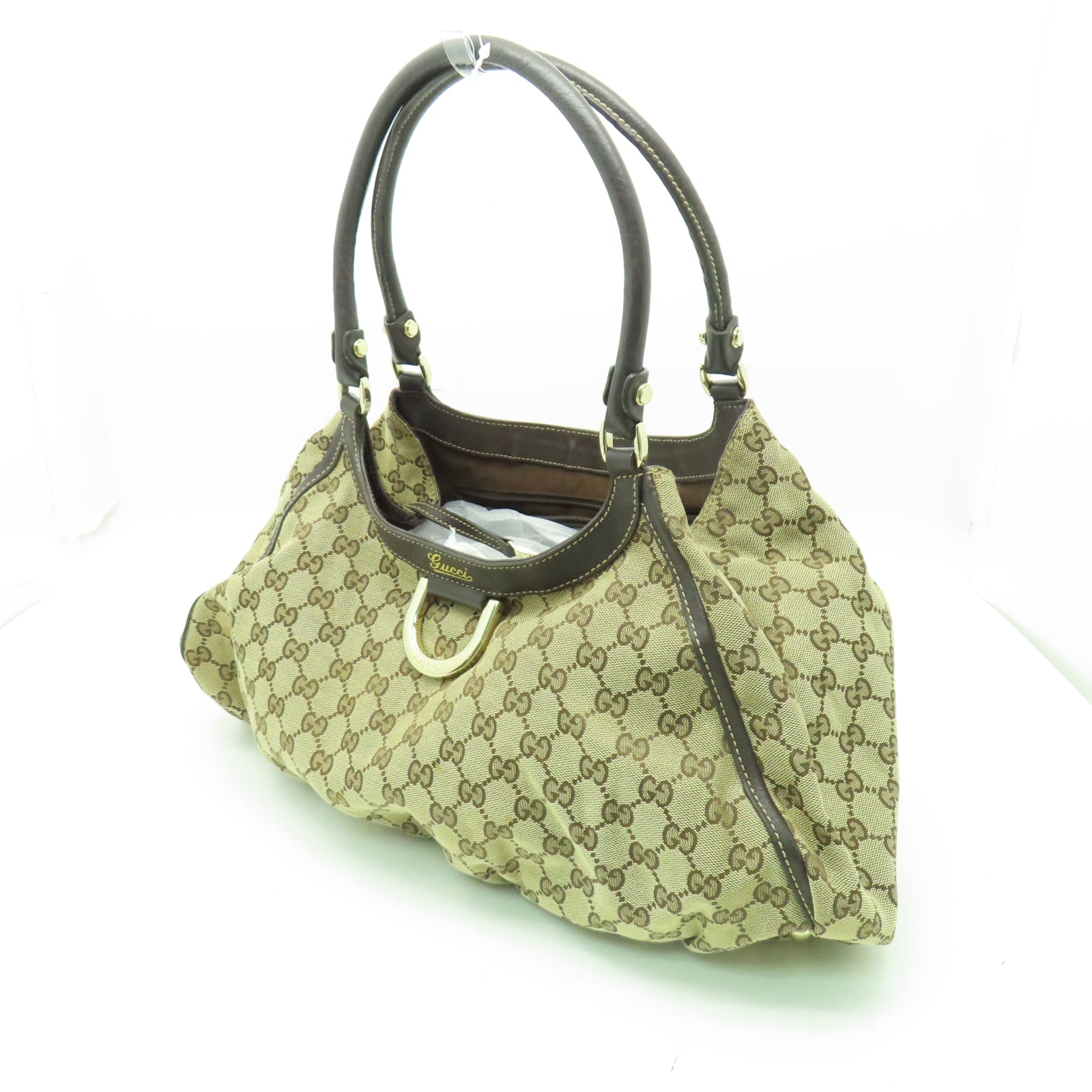 GUCCI 帆布Tote Bag金扣手挽袋棕色