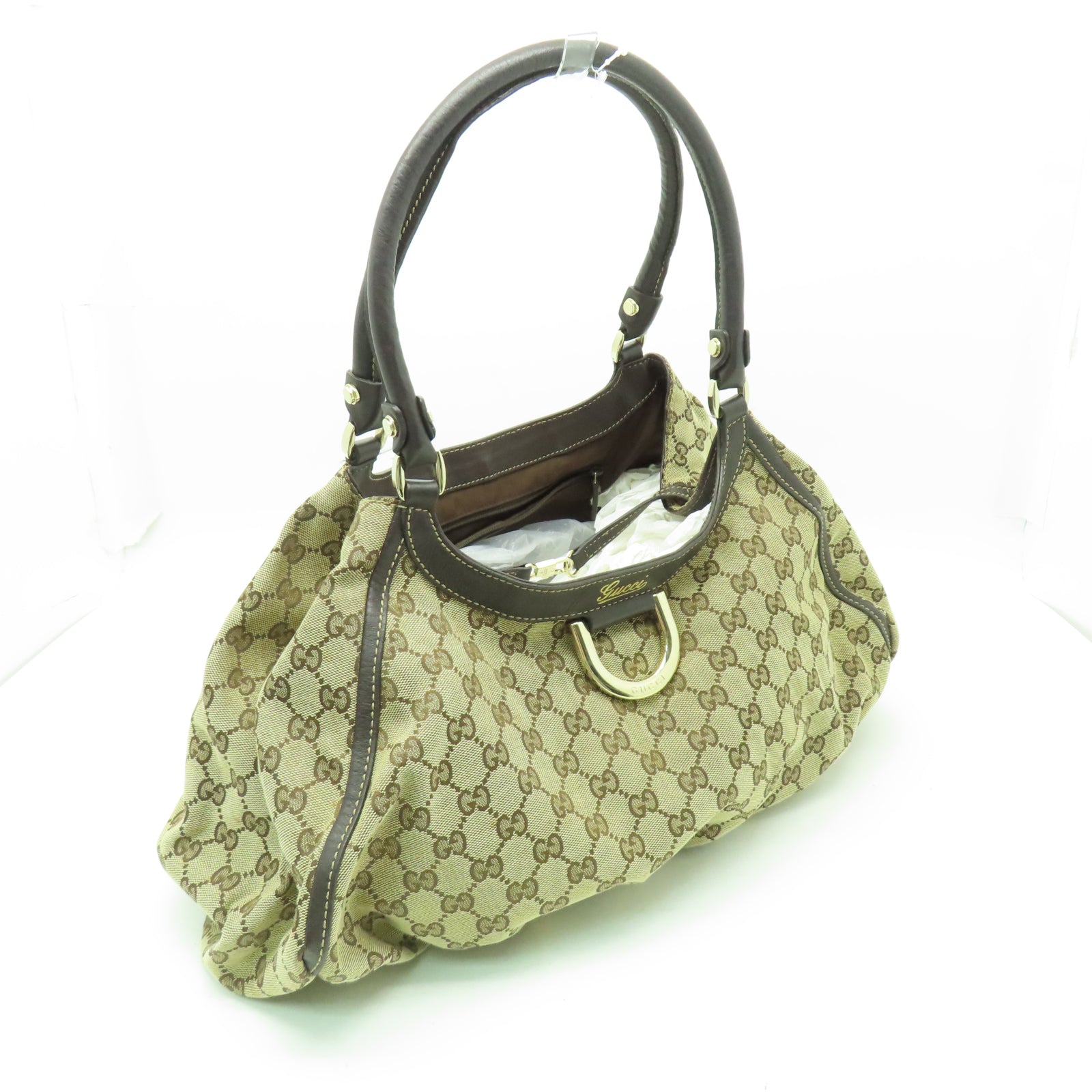 GUCCI 帆布Tote Bag金扣手挽袋棕色