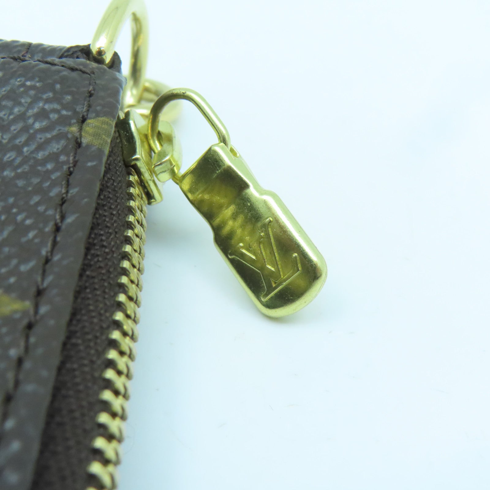 LOUIS VUITTON Monogram Mini Pochette Gold Buckle Handle Bag Brown