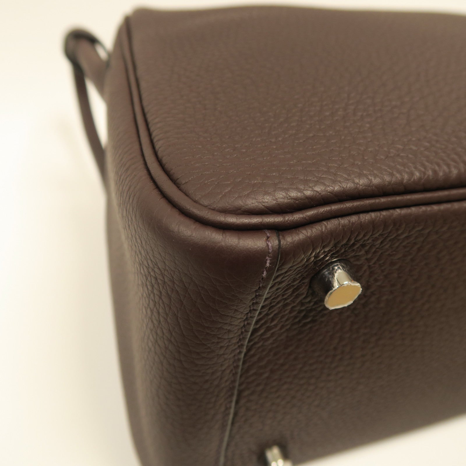 HERMES Clemence皮革Lindy 26銀扣手挽肩背兩用袋紅棕色