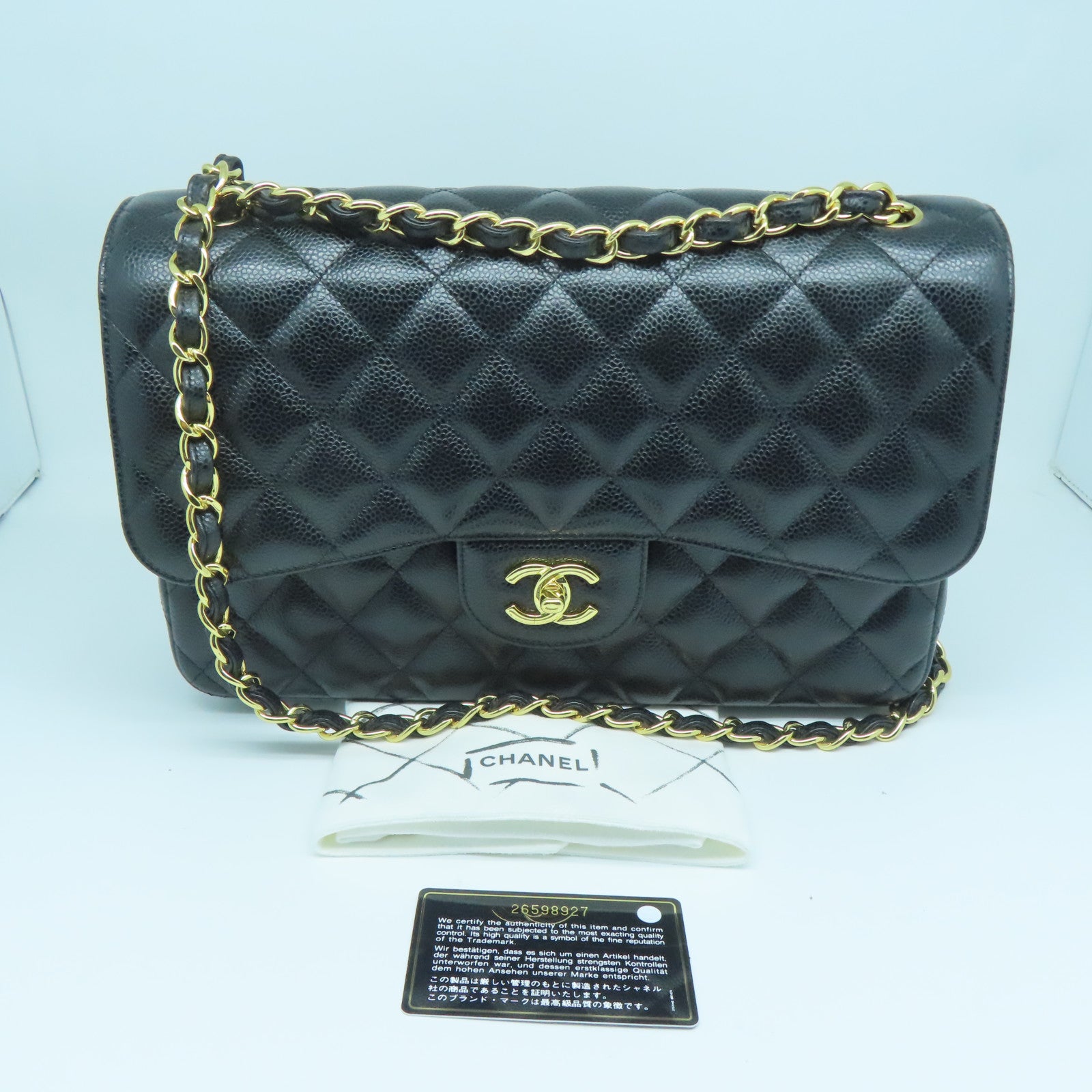 CHANEL 菱格牛皮皮革Chain Shoulder Bag金扣链带肩背袋黑色