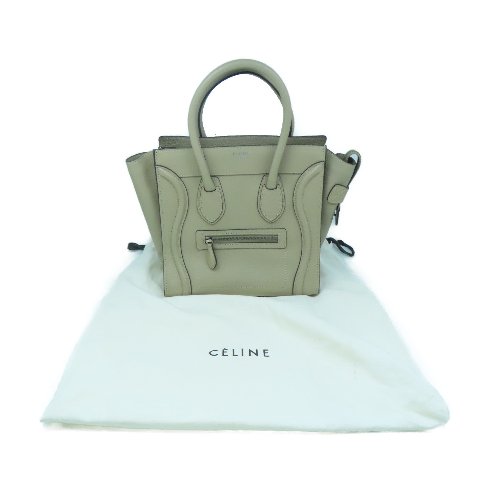 CELINE Cowhide Leather Micro Luggage Silver Buckle Handle Bag Gray