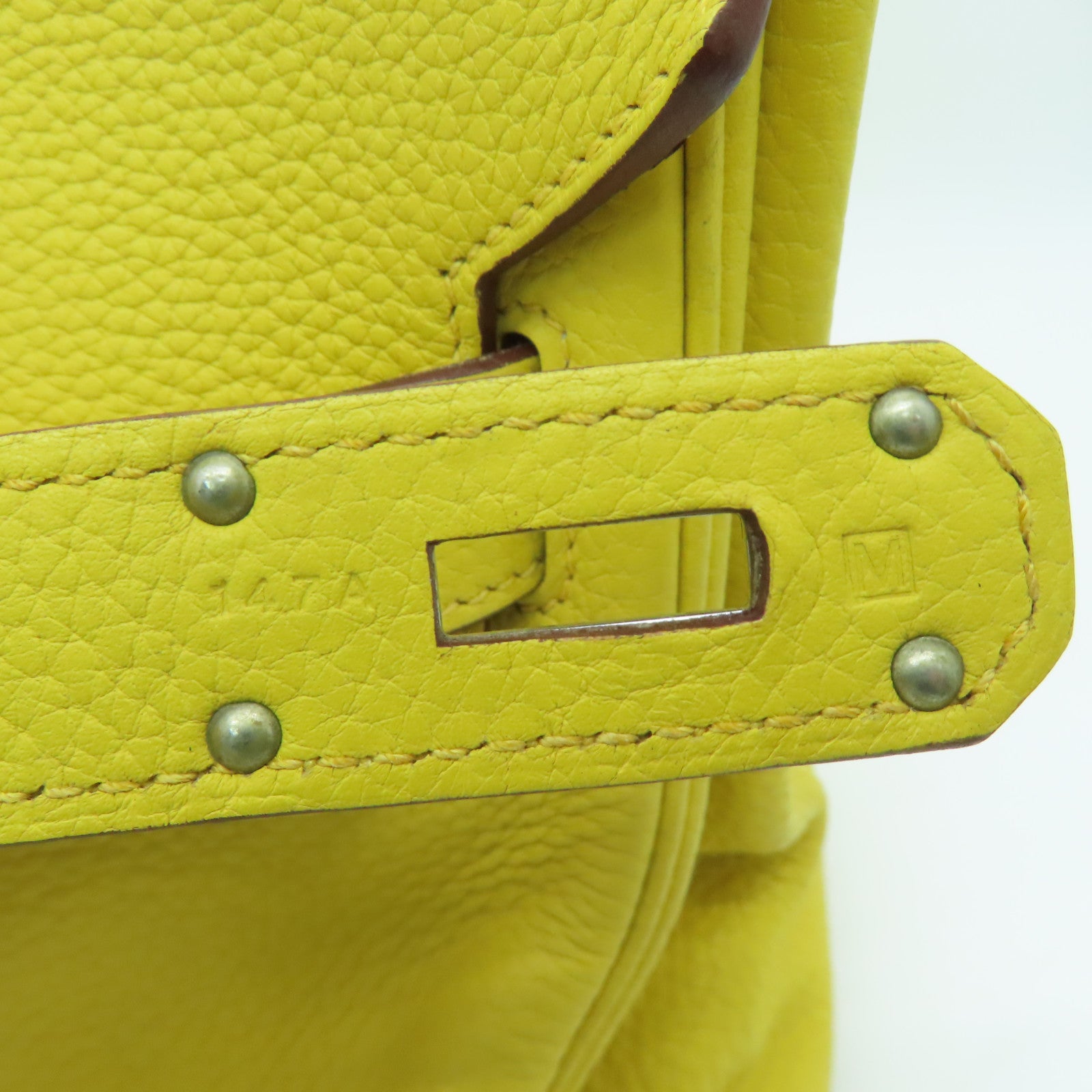 HERMES Clemence皮革Shoulder Birkin银扣手挽袋/肩背袋Jaune Ambre/黄色