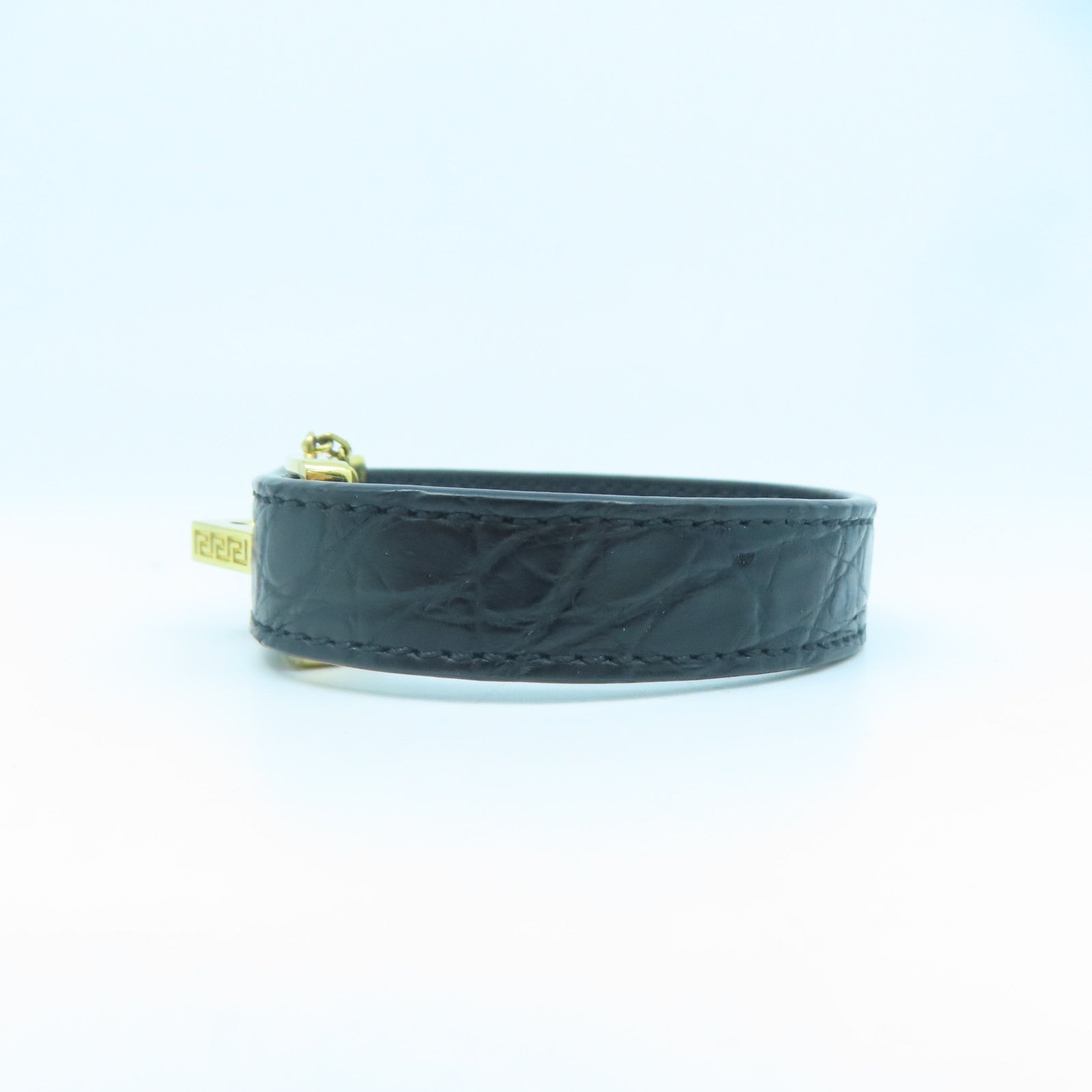 VERSACE 牛皮皮革/金屬Bracelet金扣手鐲黑色