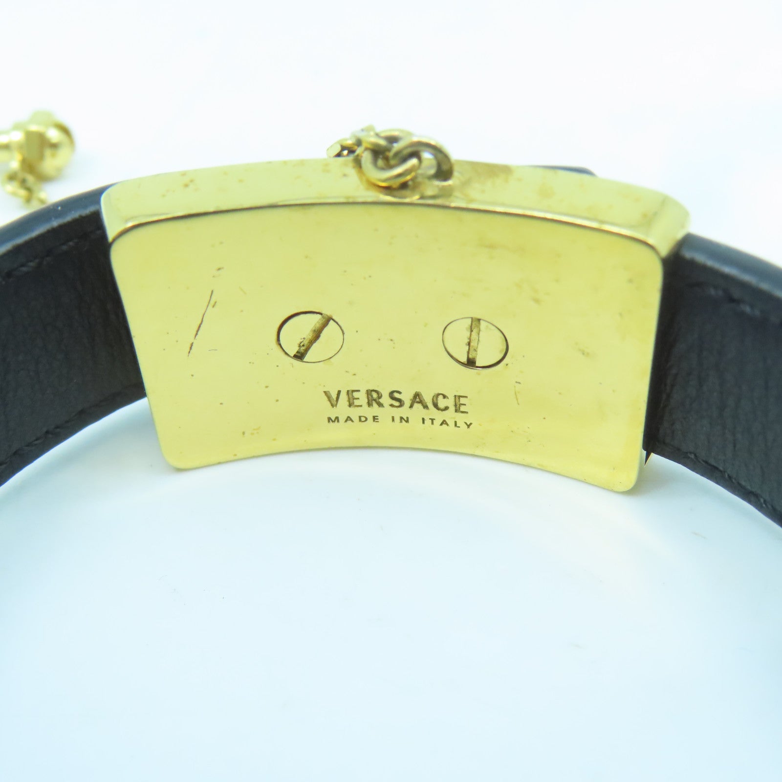 VERSACE 牛皮皮革/金屬Bracelet金扣手鐲黑色