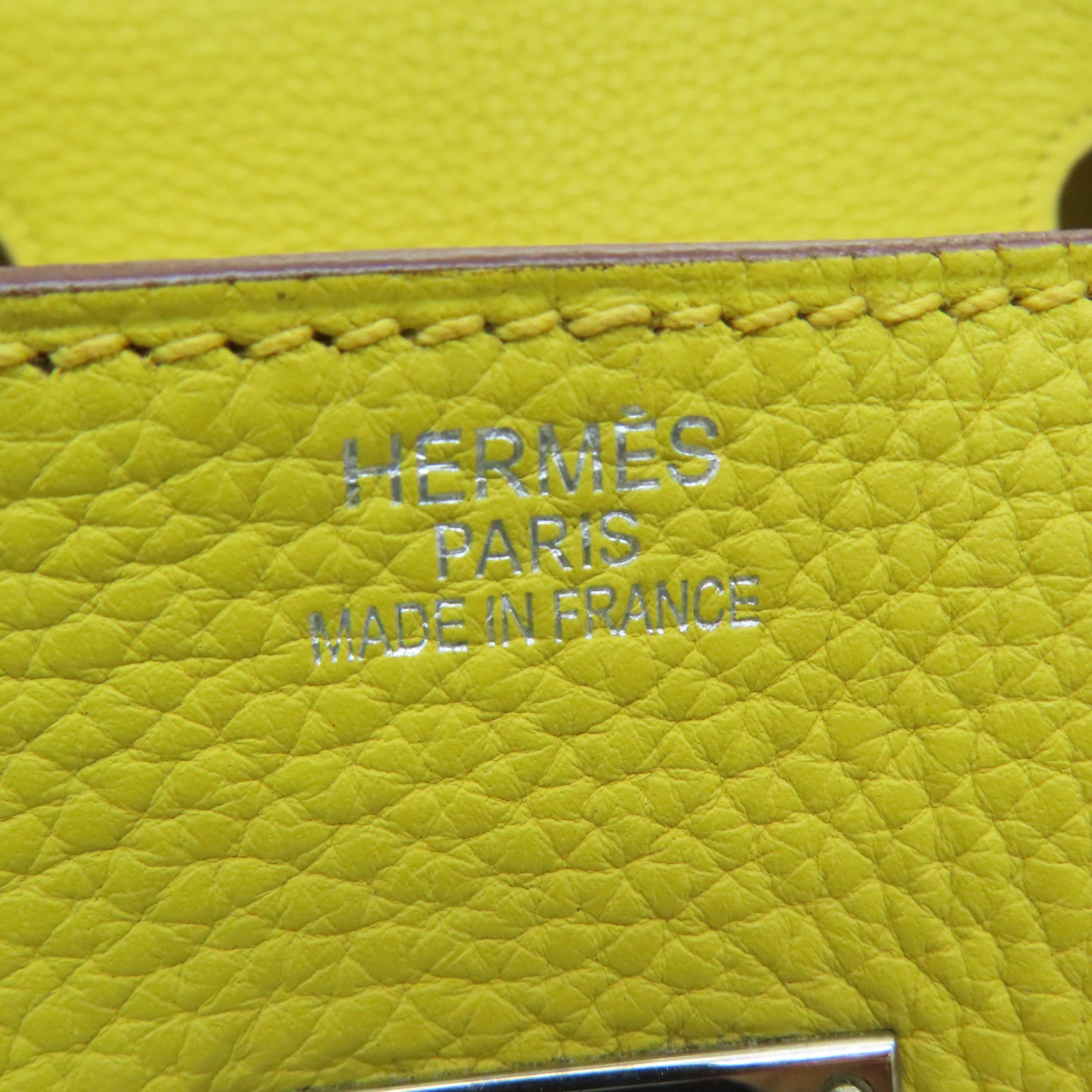 HERMES Clemence皮革Shoulder Birkin银扣手挽袋/肩背袋Jaune Ambre/黄色