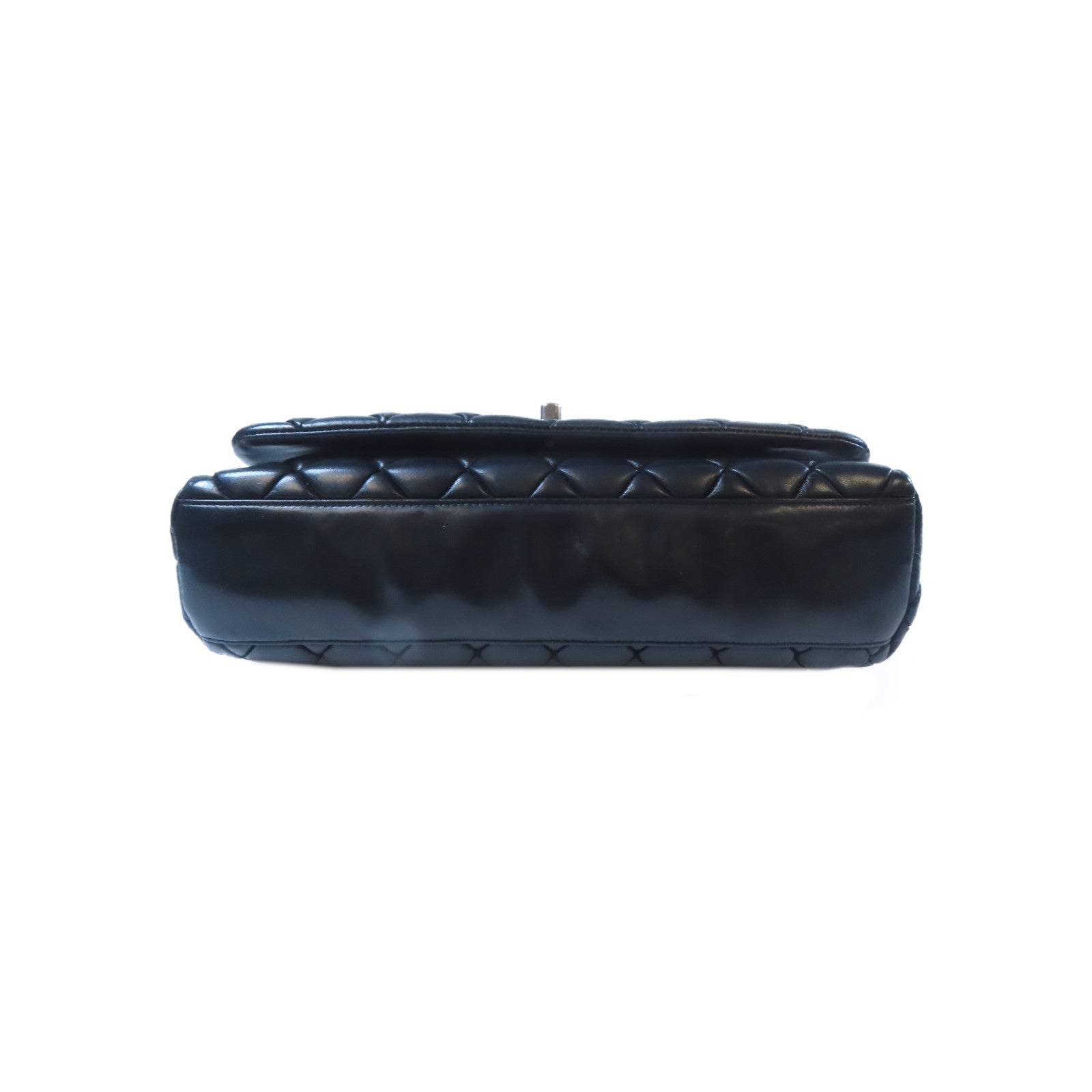 CHANEL 菱格羊皮皮革Chain Shoulder銀扣鏈帶肩背袋黑色