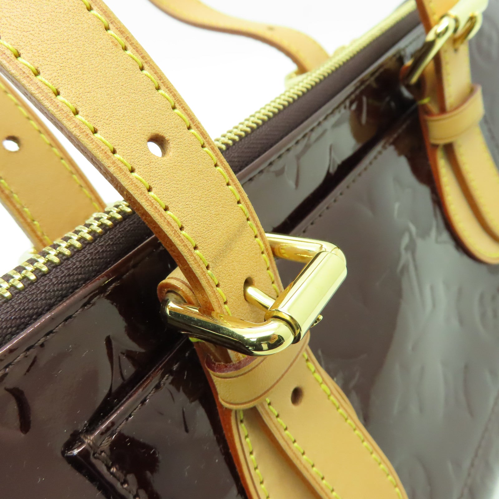 LOUIS VUITTON Monogram Vernis Rosewood Avenue金扣手挽袋酒紅色