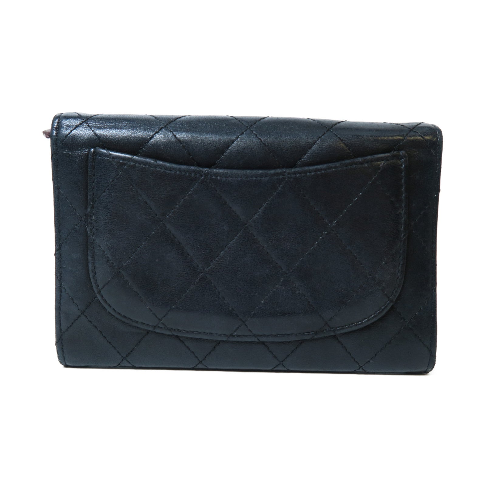 CHANEL 菱格羊皮皮革Small Wallet銀扣紐扣錢包黑色