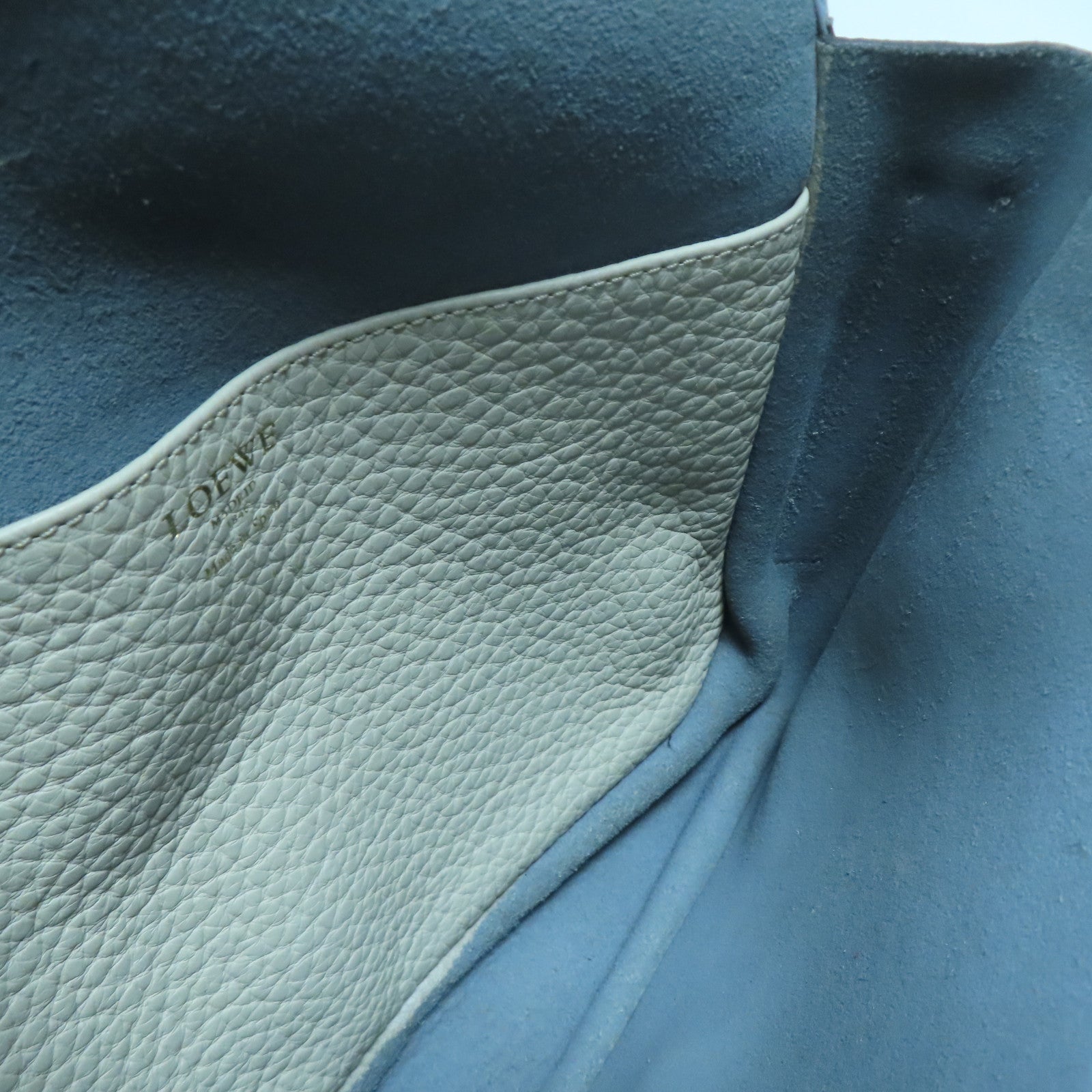 LOEWE 牛皮皮革Shoulder Bag金扣肩背袋米色/藍色