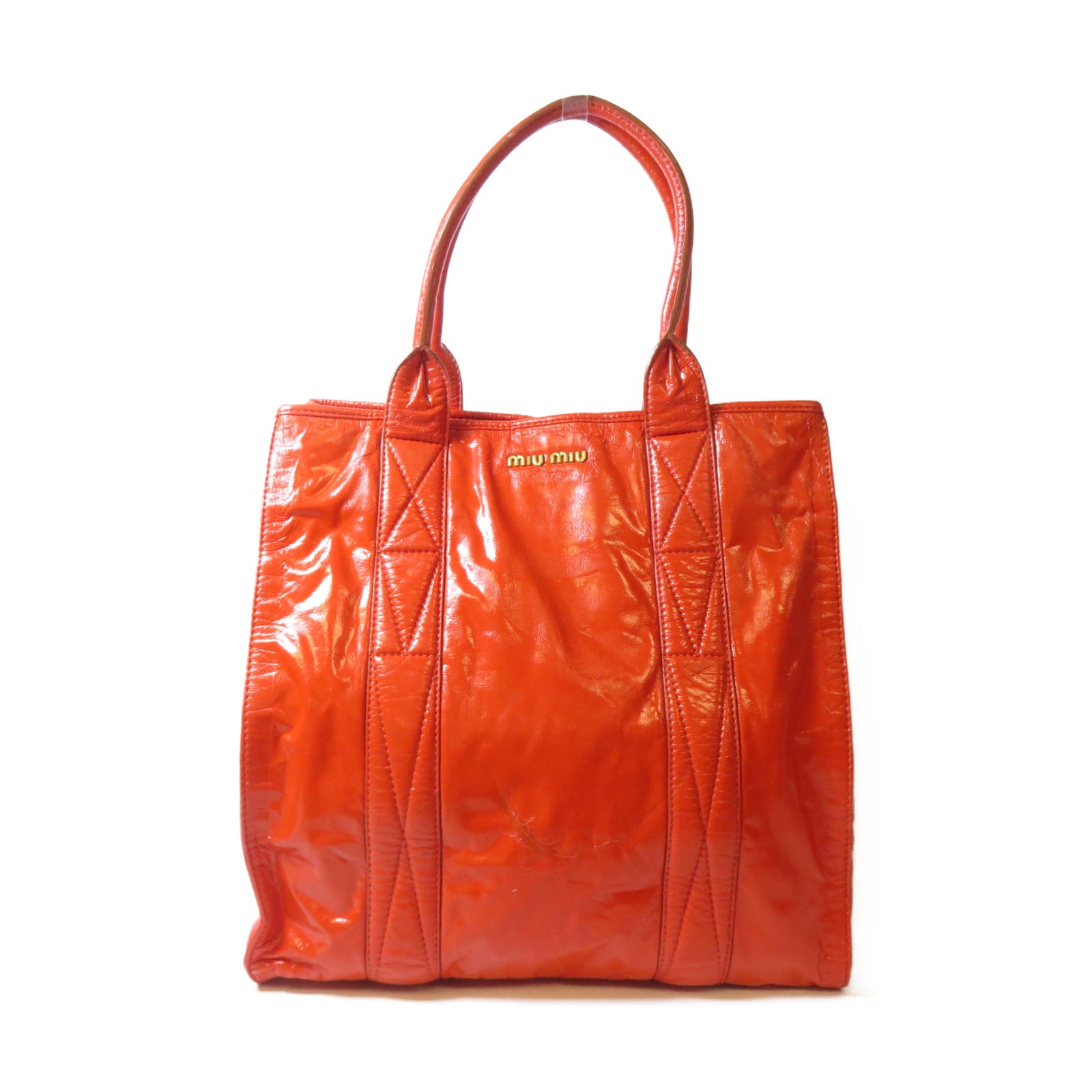 Miu Miu 漆皮皮革Tote Bag金扣手挽袋橙色