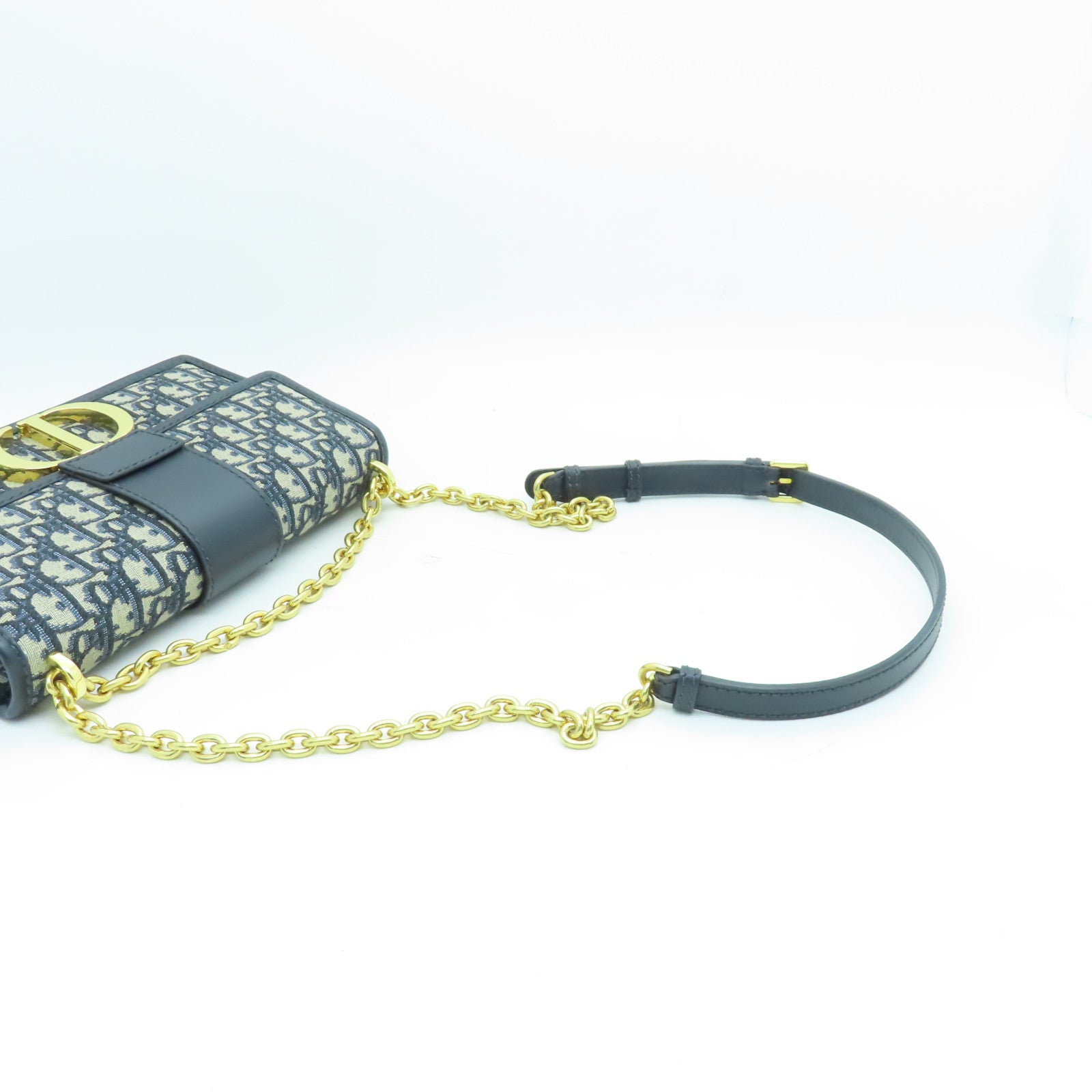 Dior 帆布Montaigne 30金扣鏈帶肩背袋藍色