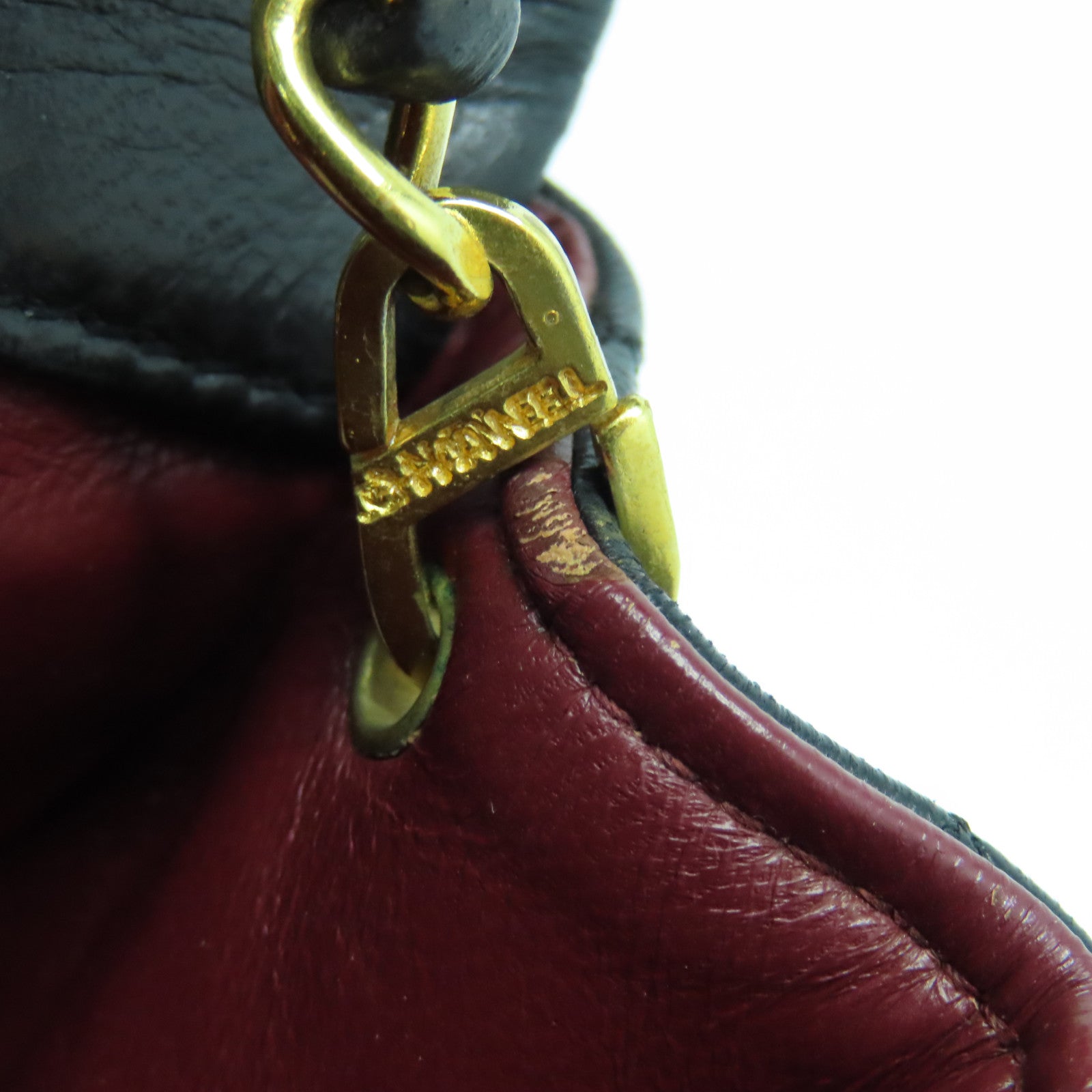 CHANEL 菱格羊皮皮革Chain Shoulder Bag金扣鏈帶肩背袋黑色