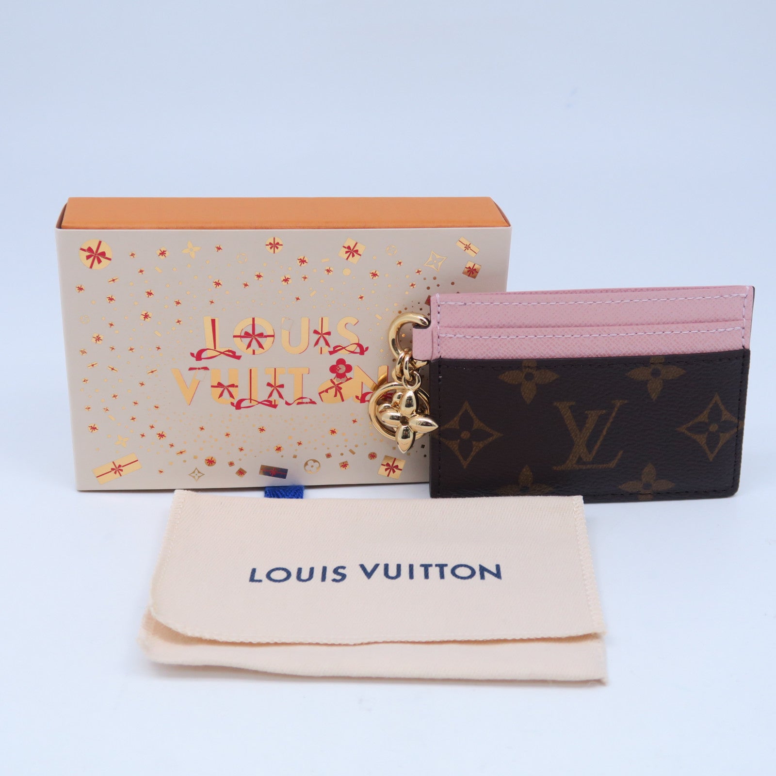 LOUIS VUITTON Monogram Charms Card Holder金扣卡片套啡色/粉紅色