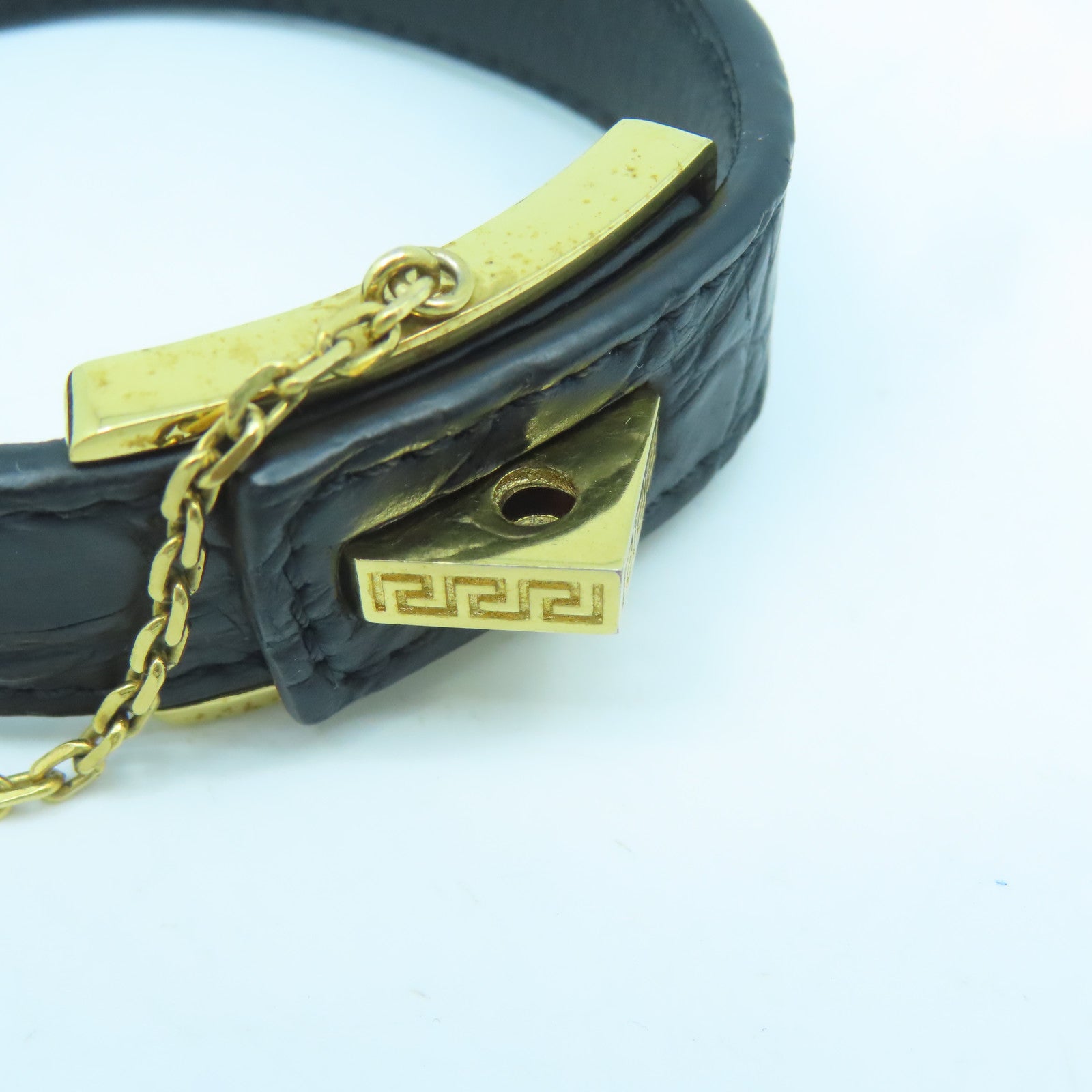 VERSACE 牛皮皮革/金屬Bracelet金扣手鐲黑色