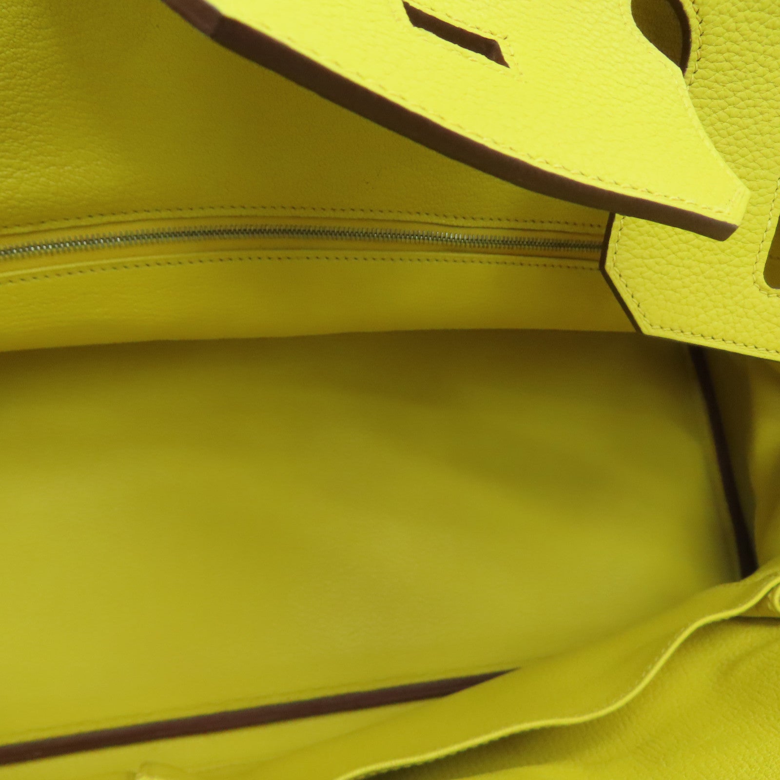 HERMES Clemence皮革Shoulder Birkin银扣手挽袋/肩背袋Jaune Ambre/黄色