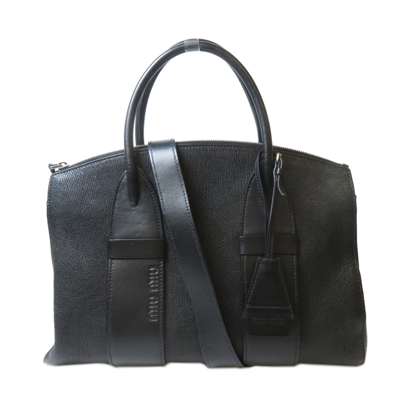 Miu Miu 牛皮皮革2 Way Shoulder銀扣手挽肩背兩用袋黑色